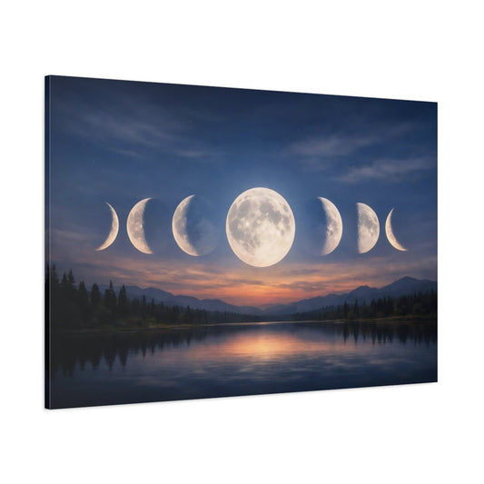 Nature Moon Phases Blue Orange - Canvas Wall Art Print - YesArtYes