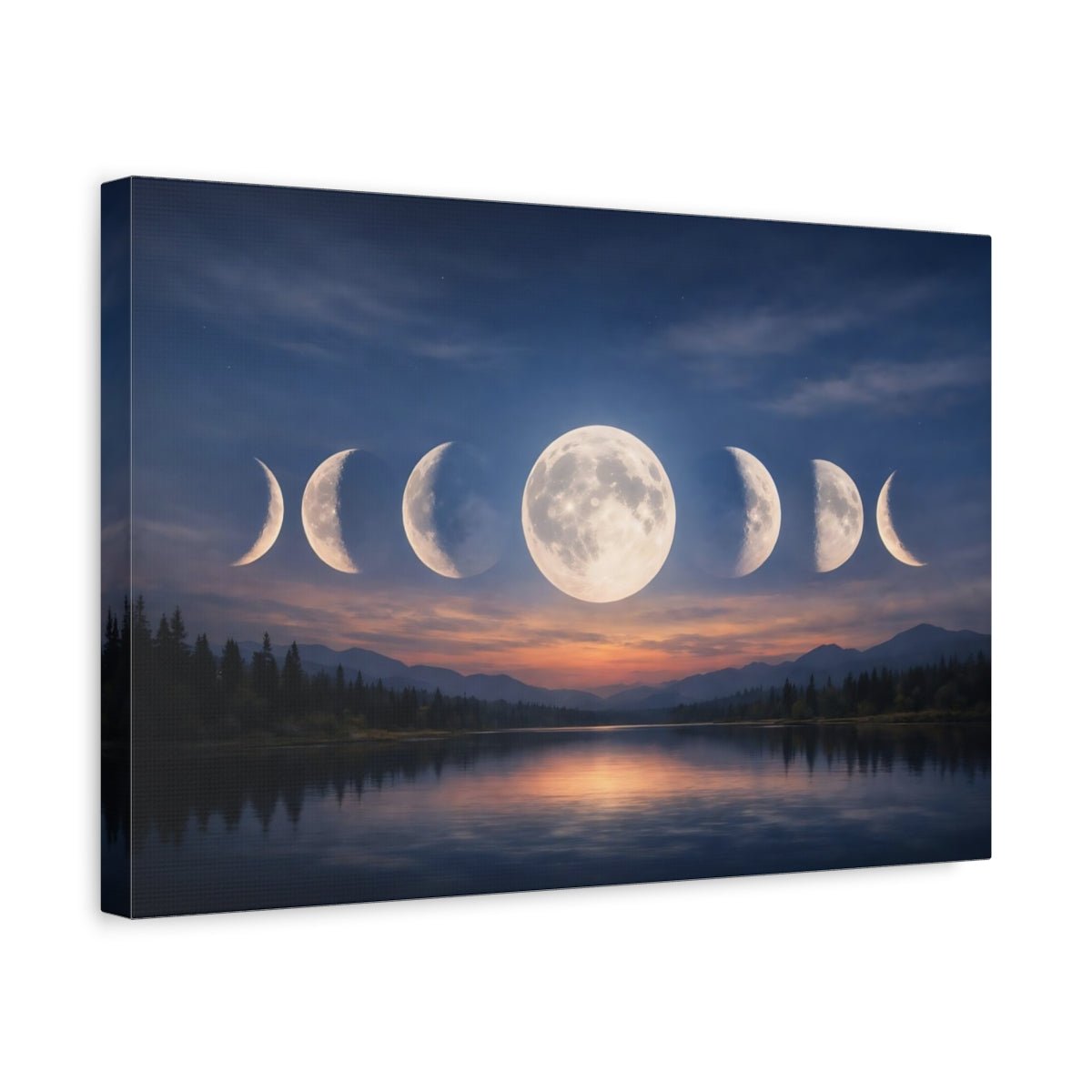 Nature Moon Phases Blue Orange - Canvas Wall Art Print - YesArtYes