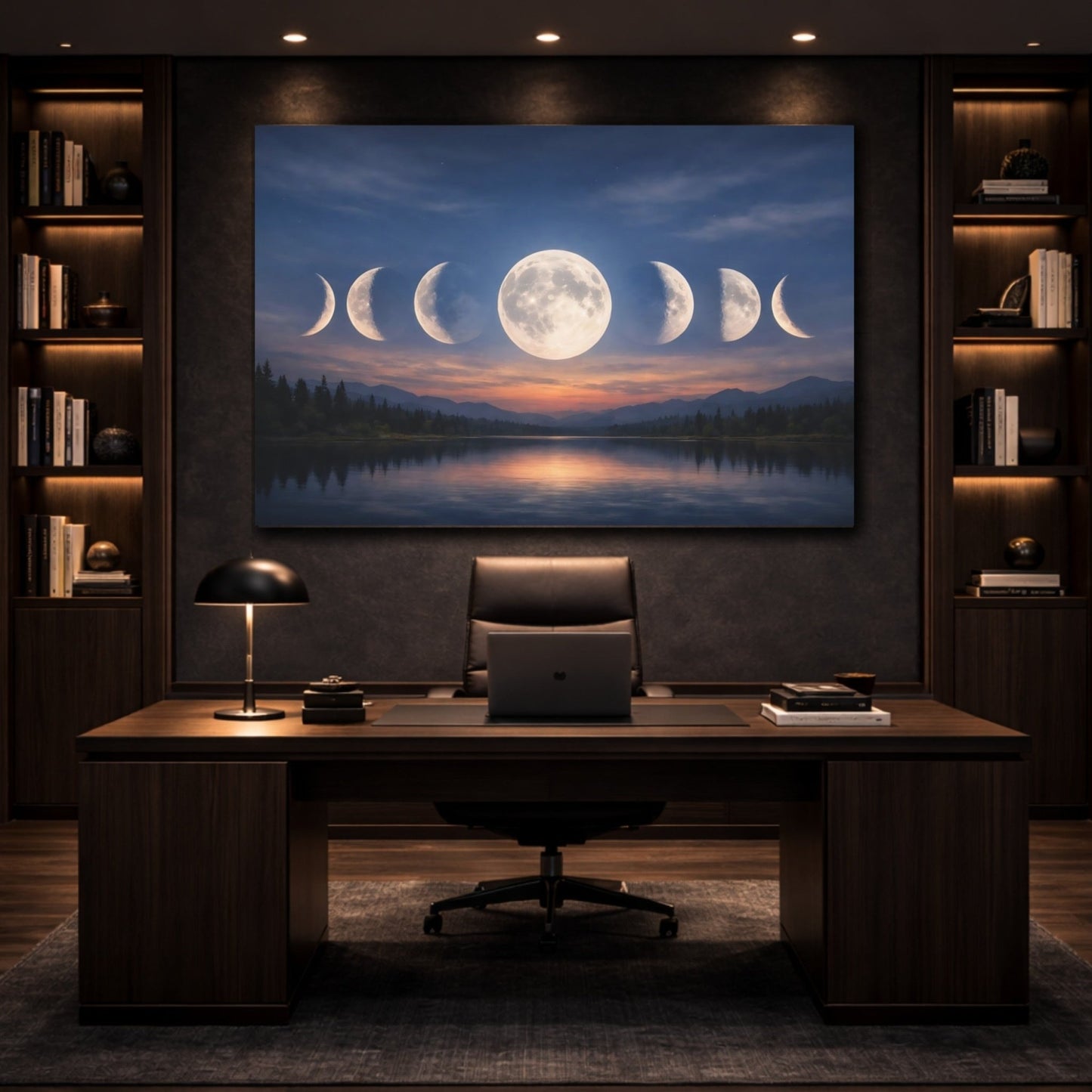 Nature Moon Phases Blue Orange - Canvas Wall Art Print - YesArtYes