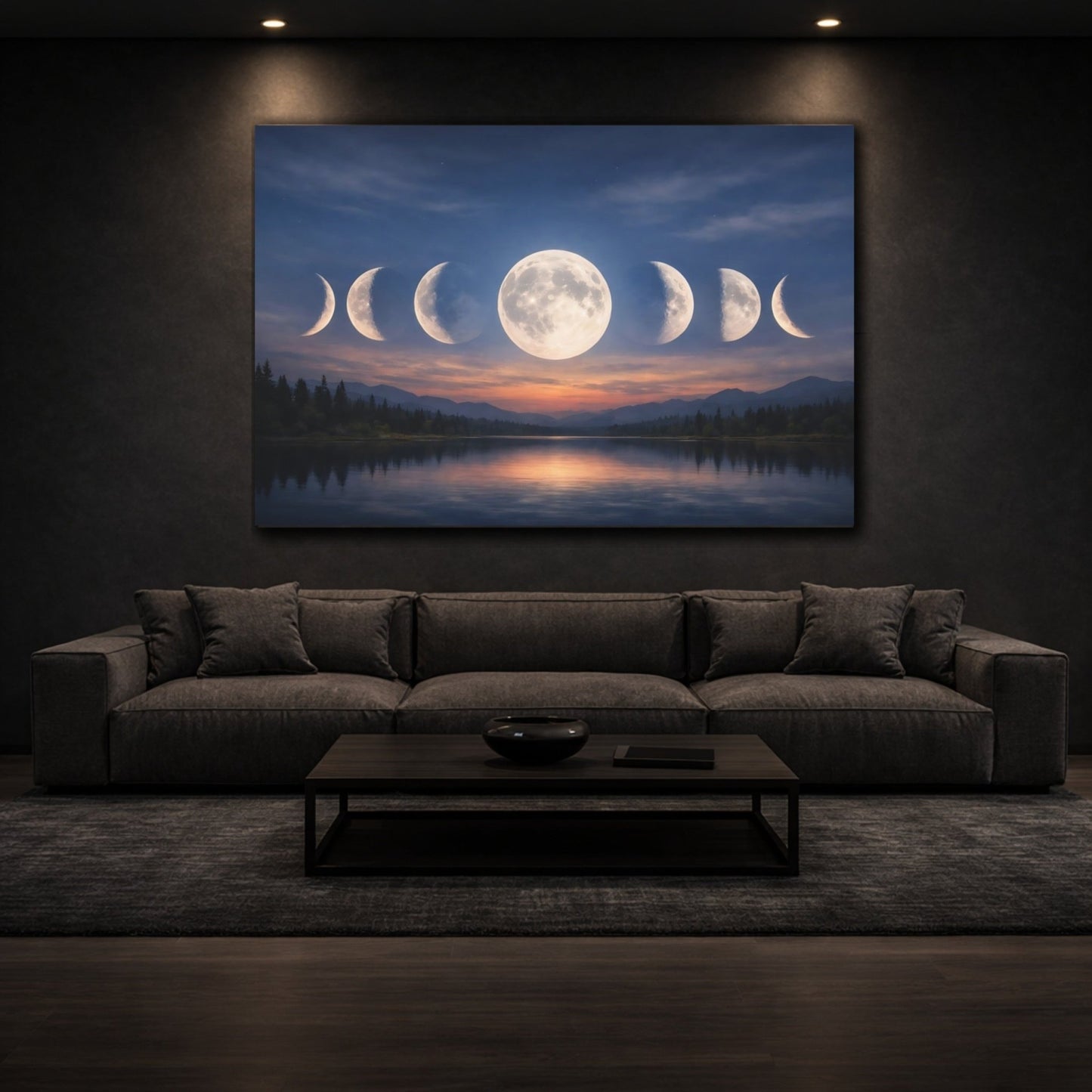 Nature Moon Phases Blue Orange - Canvas Wall Art Print - YesArtYes