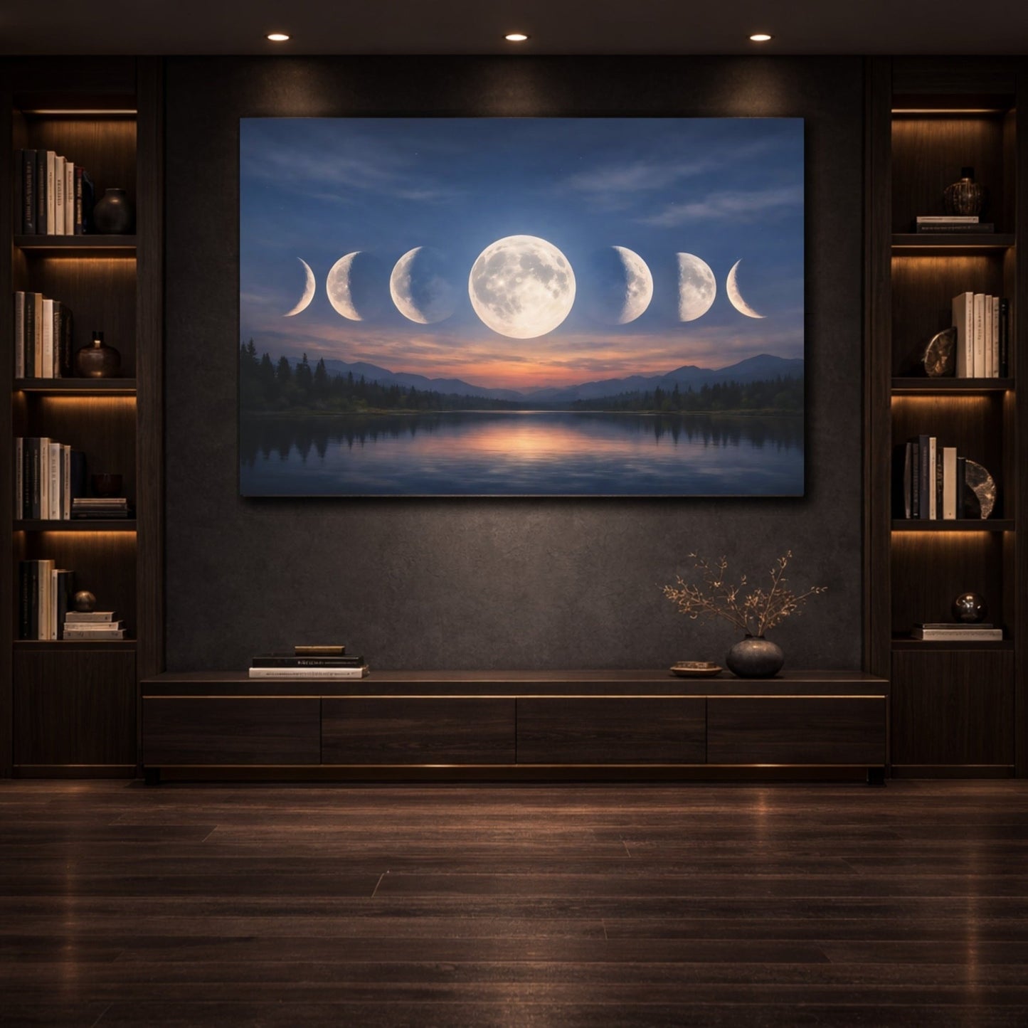 Nature Moon Phases Blue Orange - Canvas Wall Art Print - YesArtYes