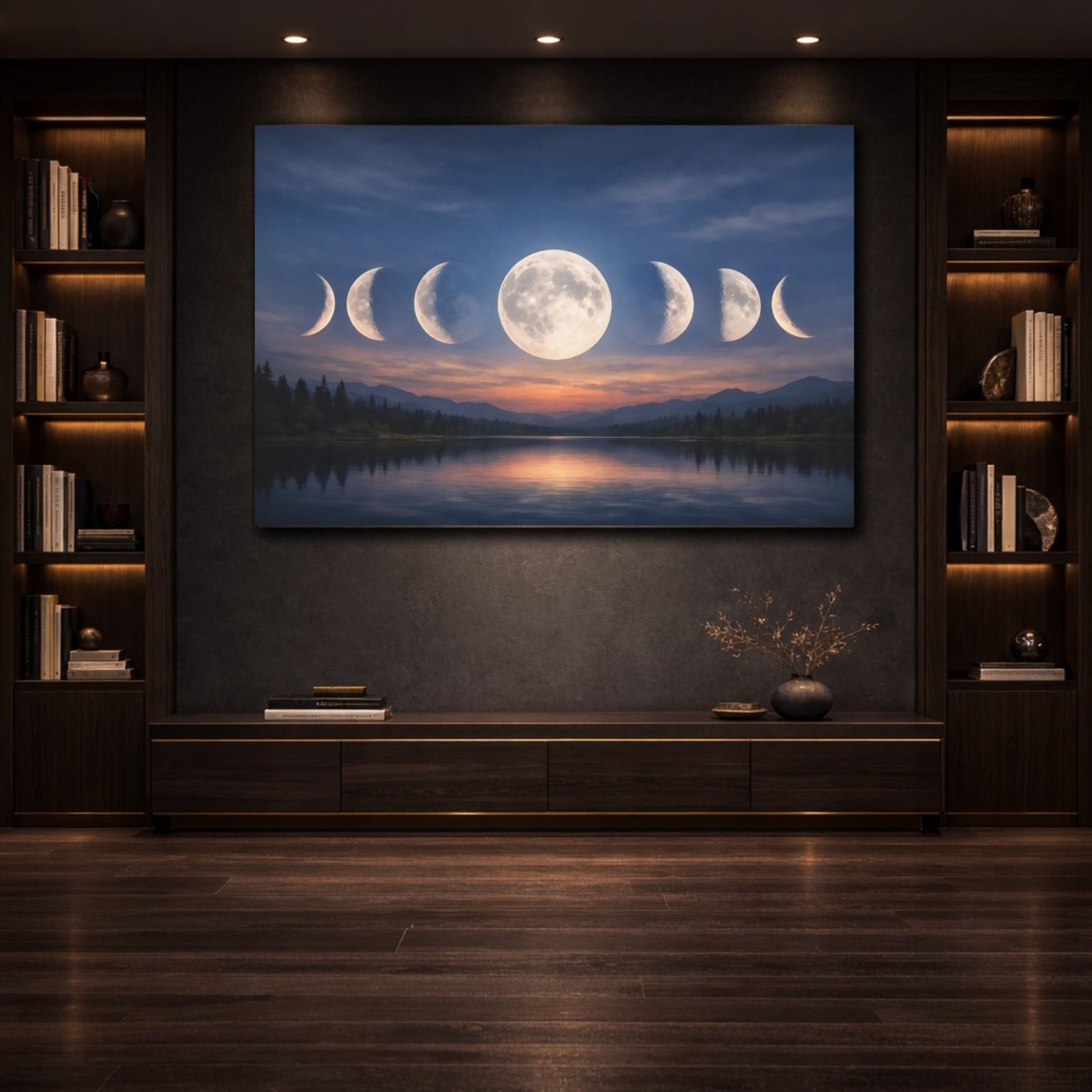 Nature Moon Phases Blue Orange - Canvas Wall Art Print - YesArtYes