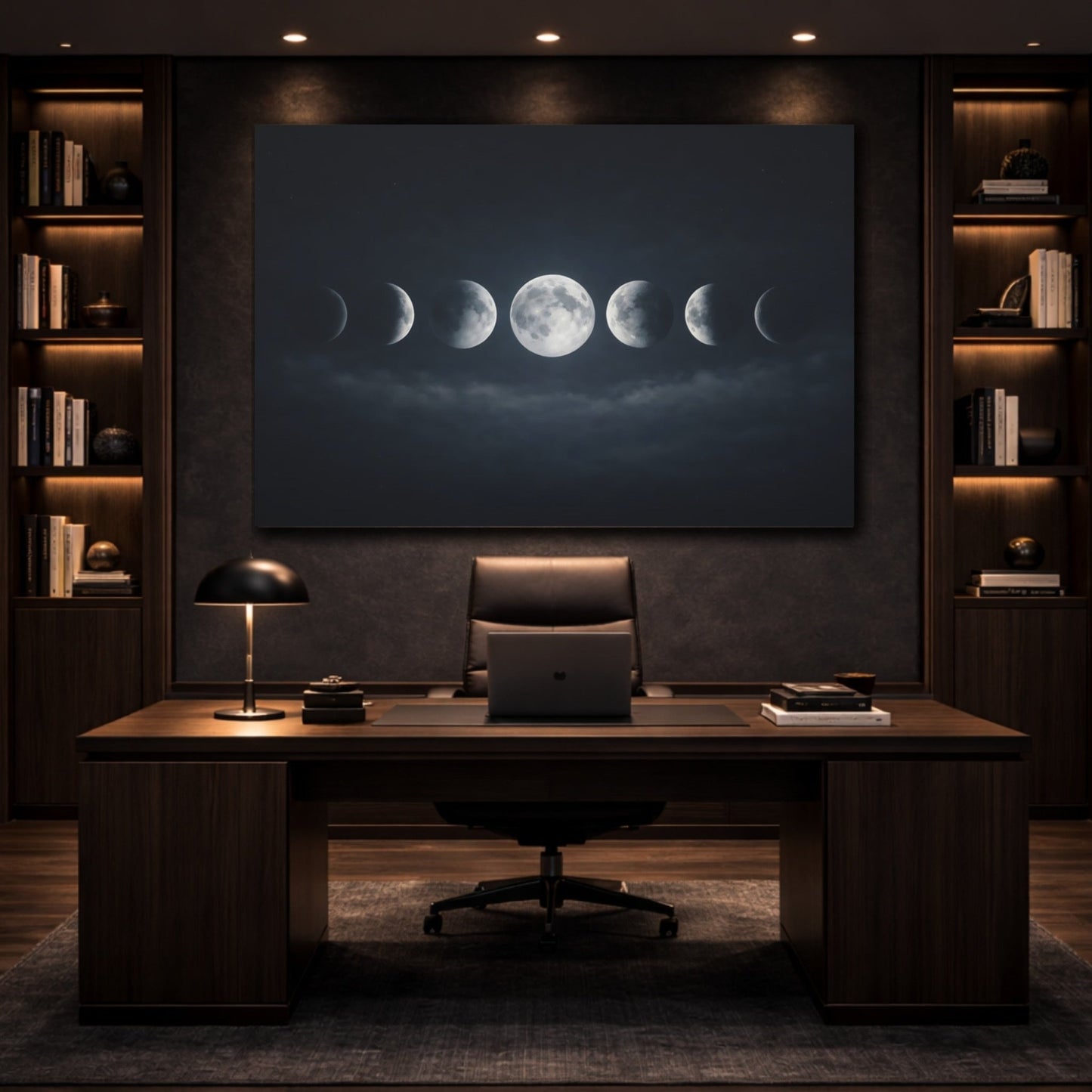 Nature Moon Phases Dark Blue - Canvas Wall Art Print - YesArtYes