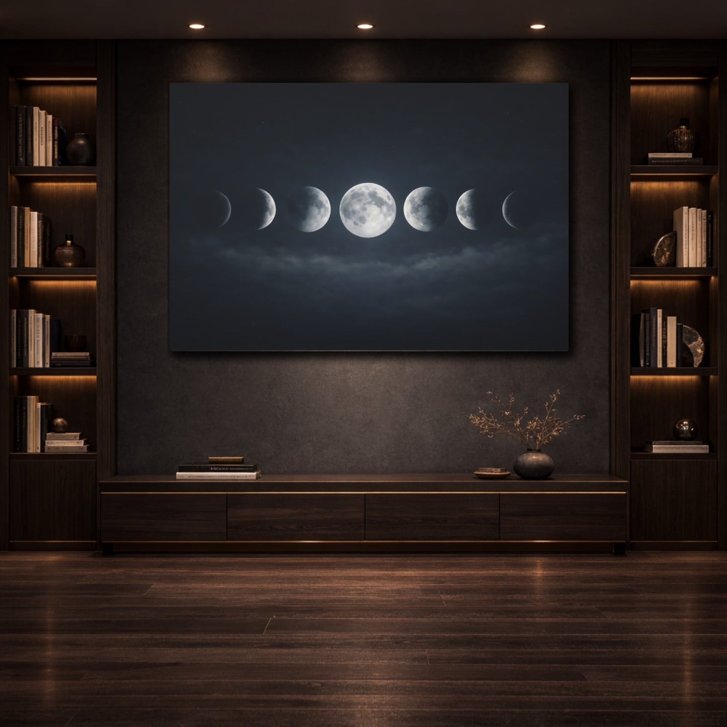 Nature Moon Phases Dark Blue - Canvas Wall Art Print - YesArtYes