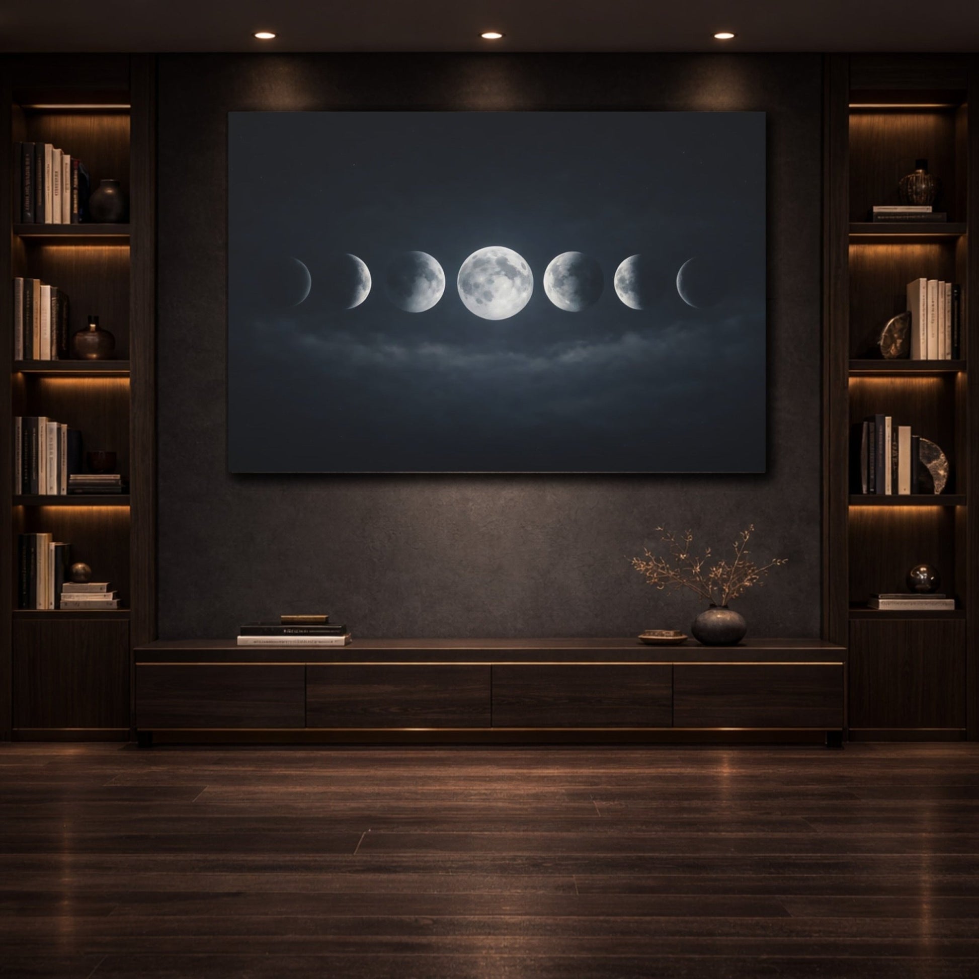 Nature Moon Phases Dark Blue - Canvas Wall Art Print - YesArtYes