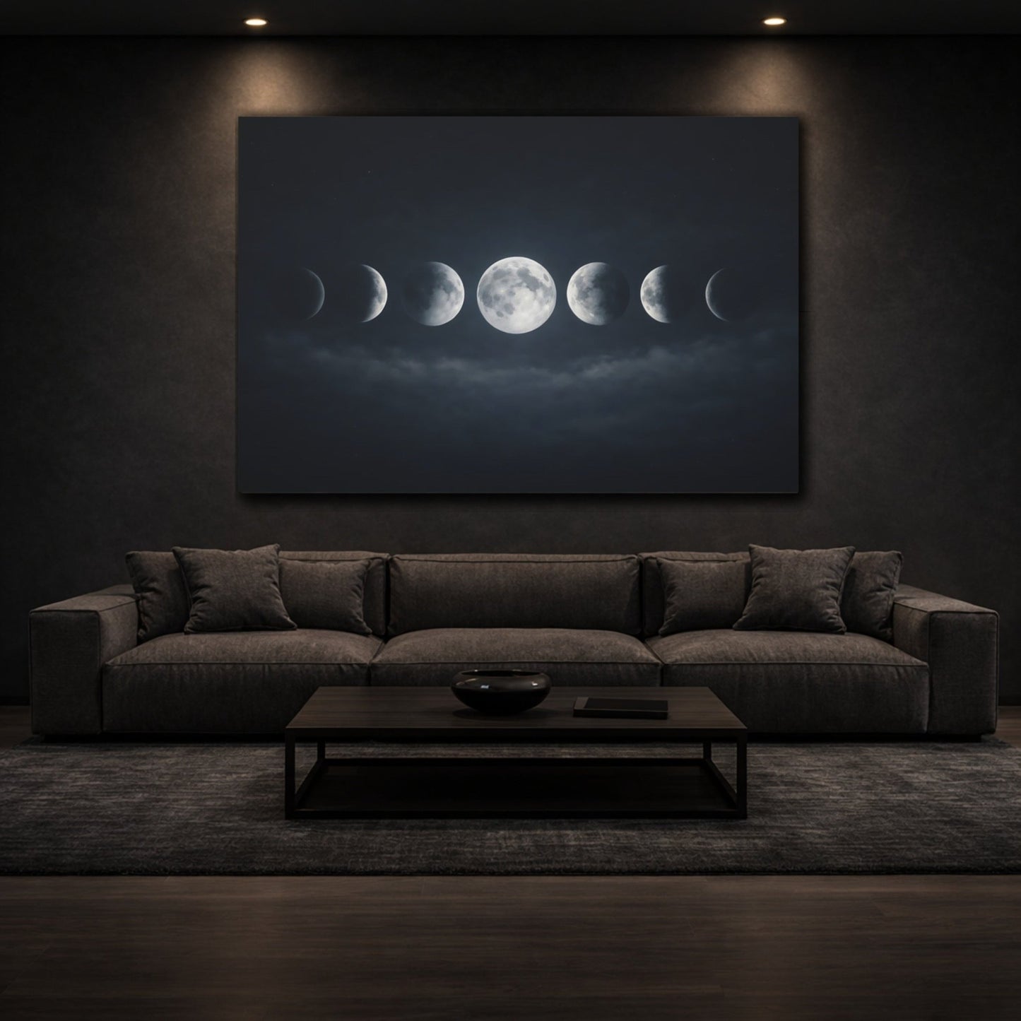 Nature Moon Phases Dark Blue - Canvas Wall Art Print - YesArtYes