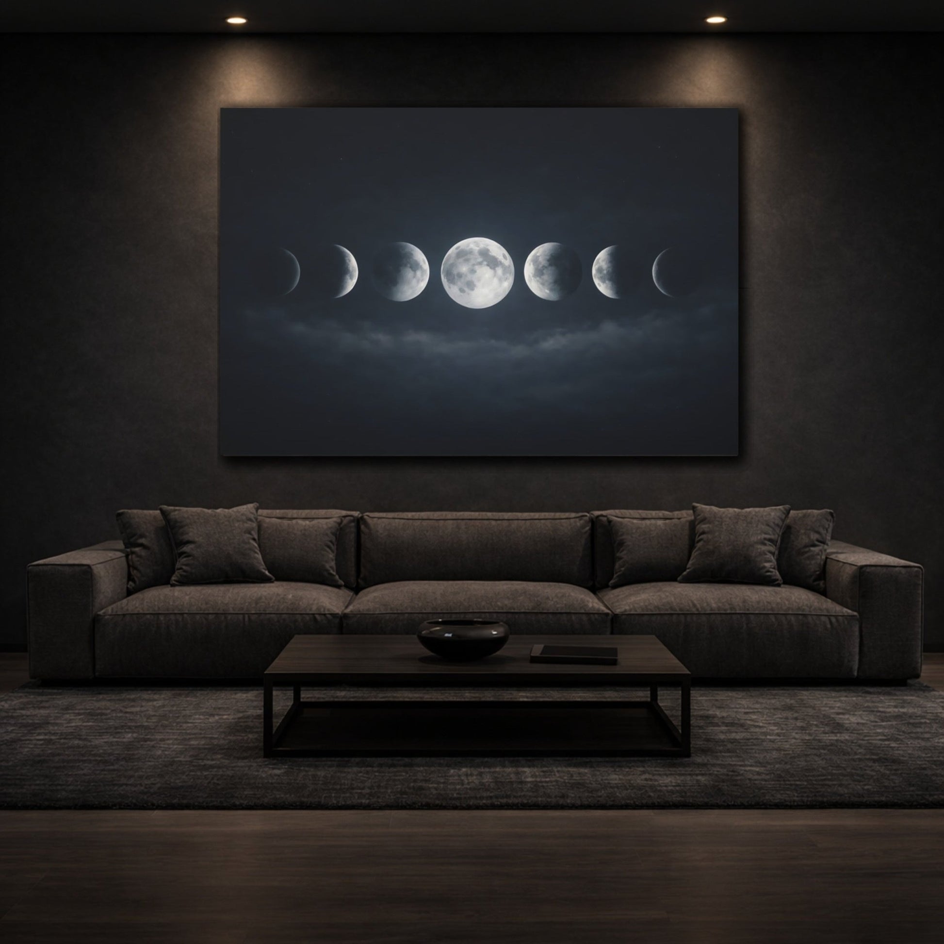 Nature Moon Phases Dark Blue - Canvas Wall Art Print - YesArtYes