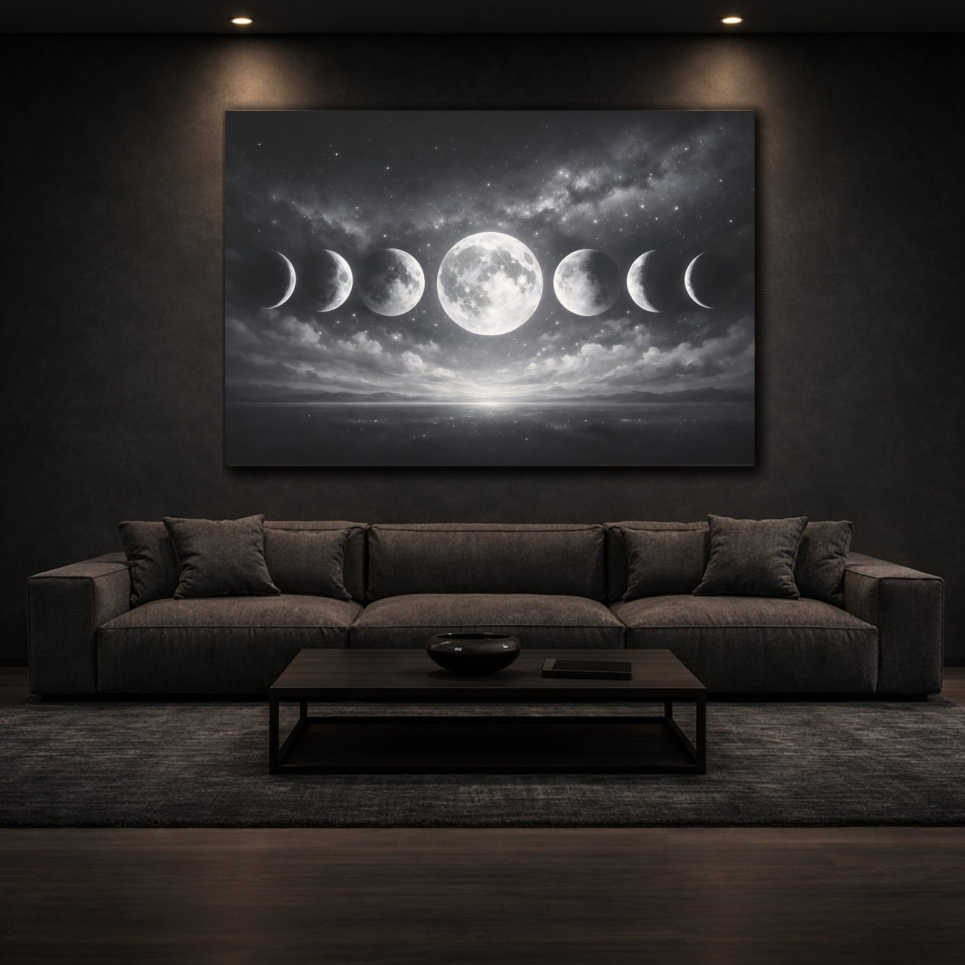 Nature Moon Phases Monochrome - Canvas Wall Art Print - YesArtYes