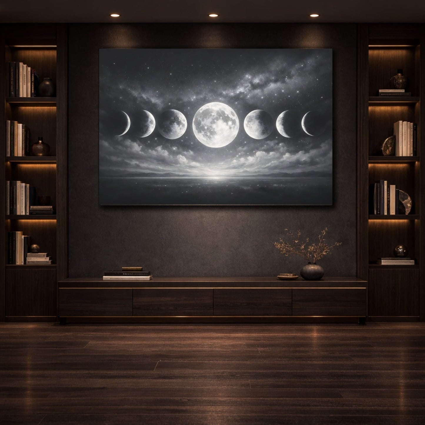 Nature Moon Phases Monochrome - Canvas Wall Art Print - YesArtYes