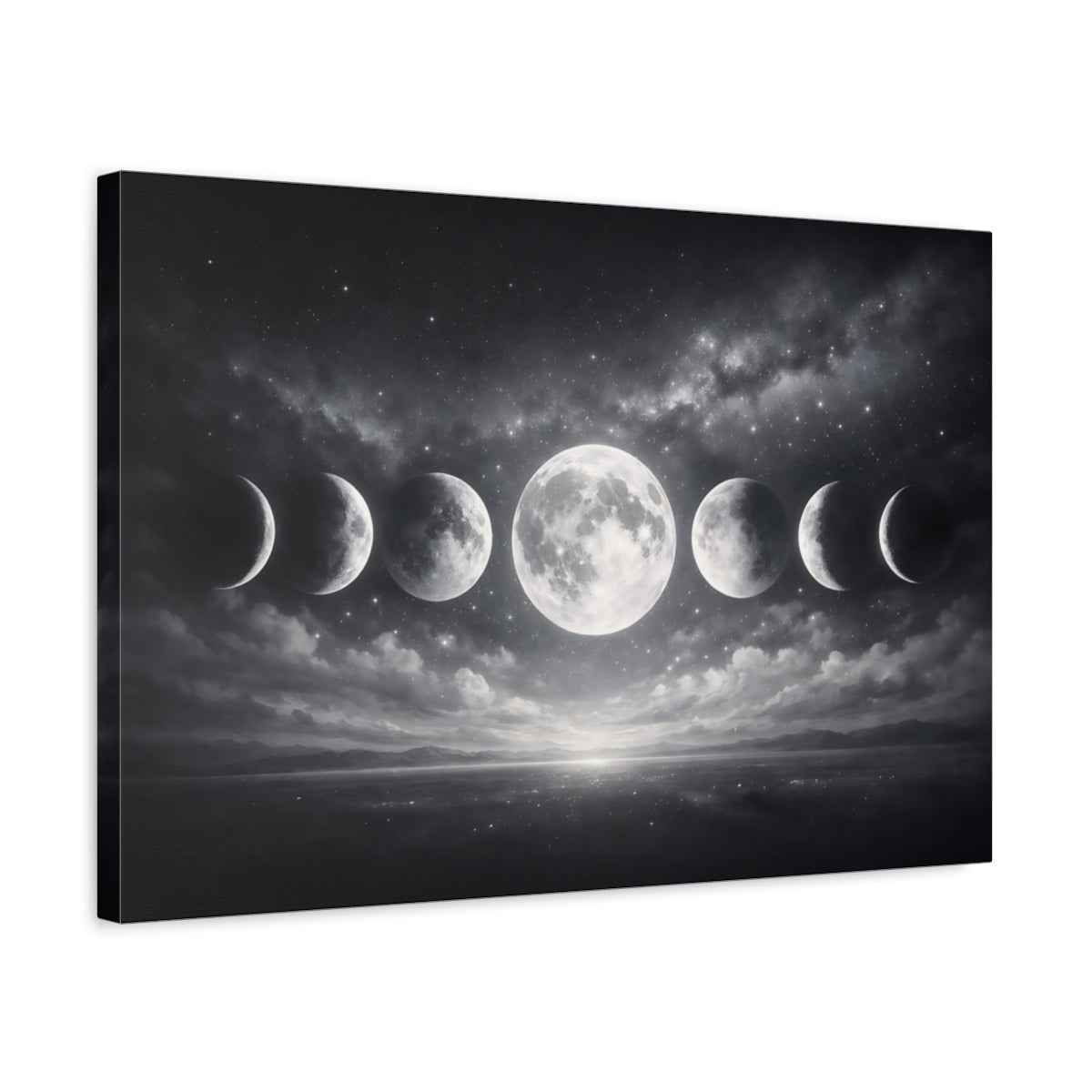 Nature Moon Phases Monochrome - Canvas Wall Art Print - YesArtYes