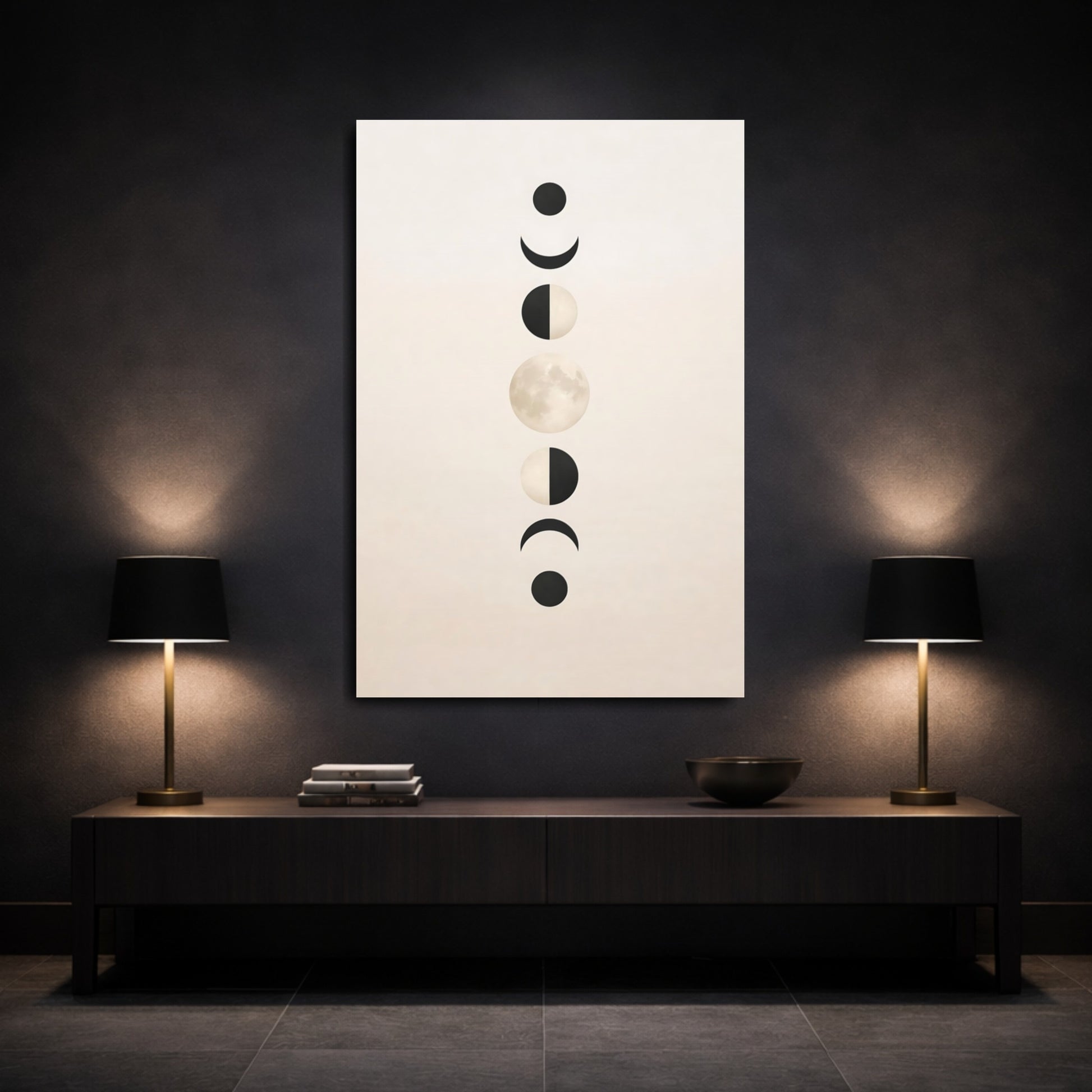 Nature Moon Phases Moon Phases Beige shown as front canvas room wall art