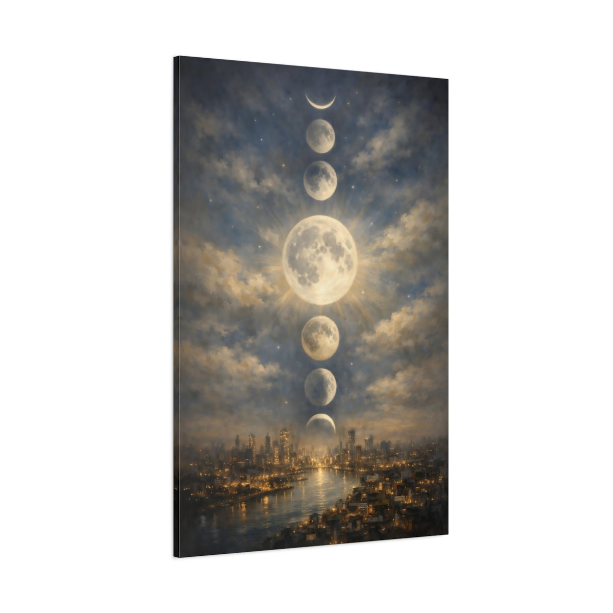 Main Mockup. Nature Moon Phases Moon Phases City shown as stretched canvas wall art