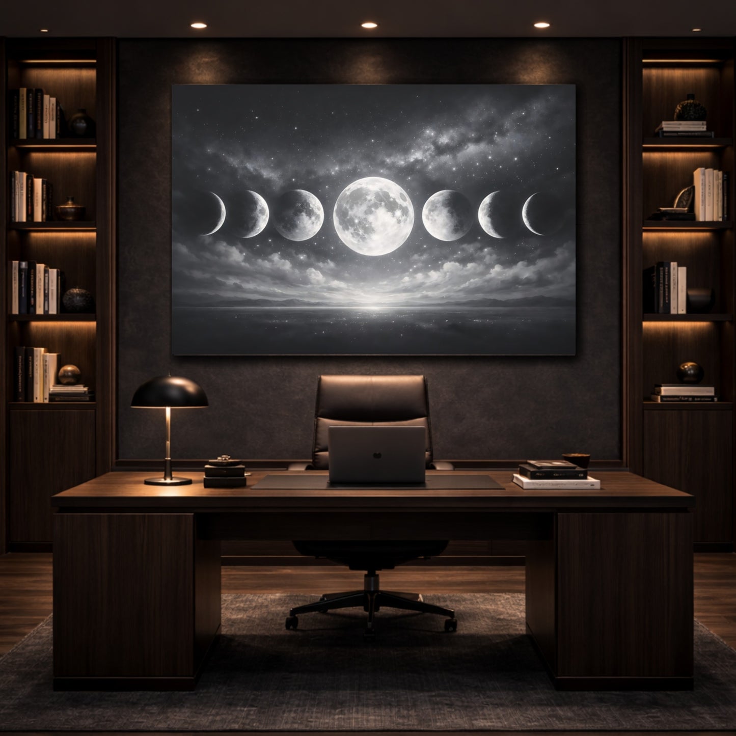 Nature Moon Phases Moon Phases Monochrome shown as front canvas room wall art
