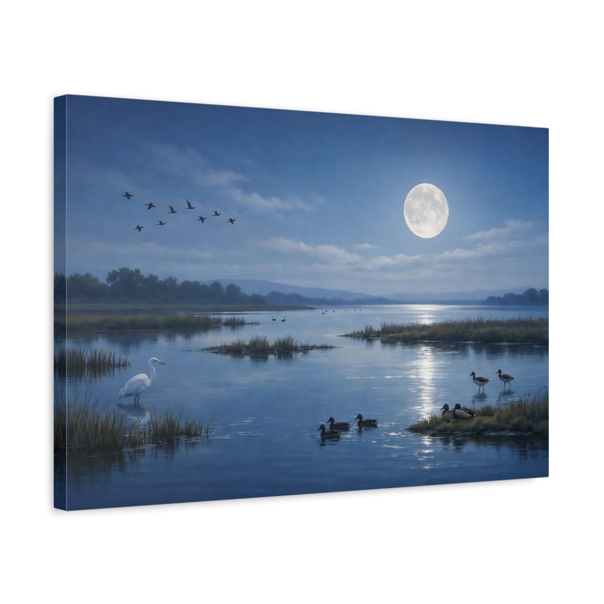 Nature Moonlit Lake Blue - Canvas Wall Art Print - YesArtYes