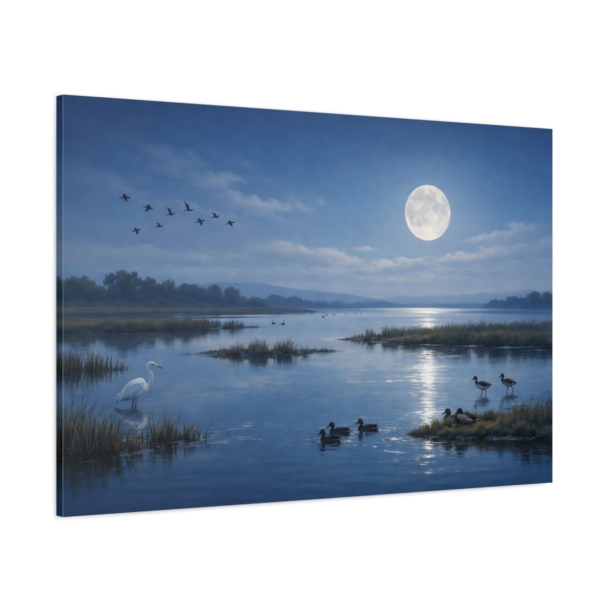 Nature Moonlit Lake Blue - Canvas Wall Art Print - YesArtYes
