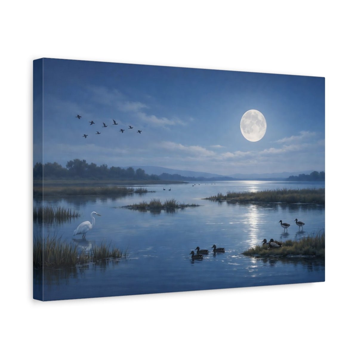 Nature Moonlit Lake Blue - Canvas Wall Art Print - YesArtYes