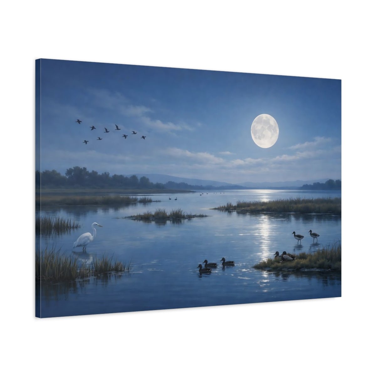 Nature Moonlit Lake Blue - Canvas Wall Art Print - YesArtYes
