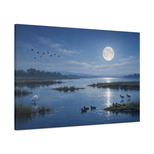 Nature Moonlit Lake Blue - Canvas Wall Art Print - YesArtYes