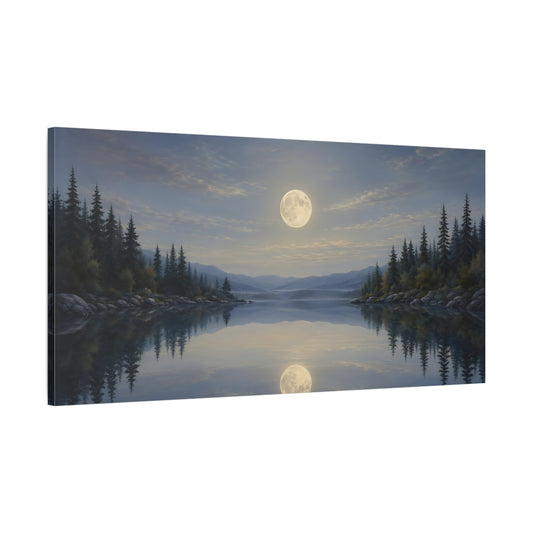 Main Mockup. Nature Moonlit Lake Moonlit Landscape shown as stretched canvas wall art