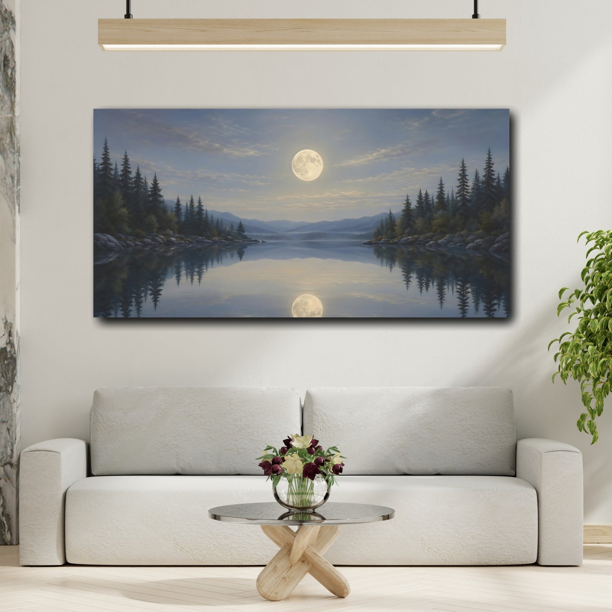 Mockup 3. Nature Moonlit Lake Moonlit Landscape shown as stretched canvas wall art