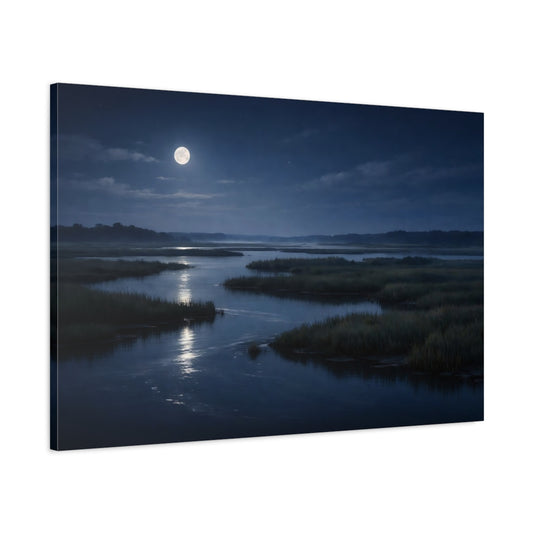 Main Mockup. Nature Moonlit Marsh Moonlit Night Nature shown as stretched canvas wall art