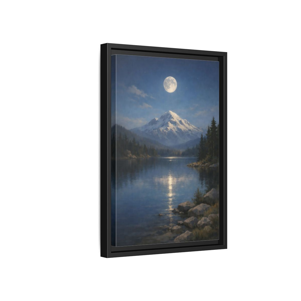 Side Mockup 6. Nature Moonlit Mountain Blue Moonlight Mountain shown as stretched canvas wall art