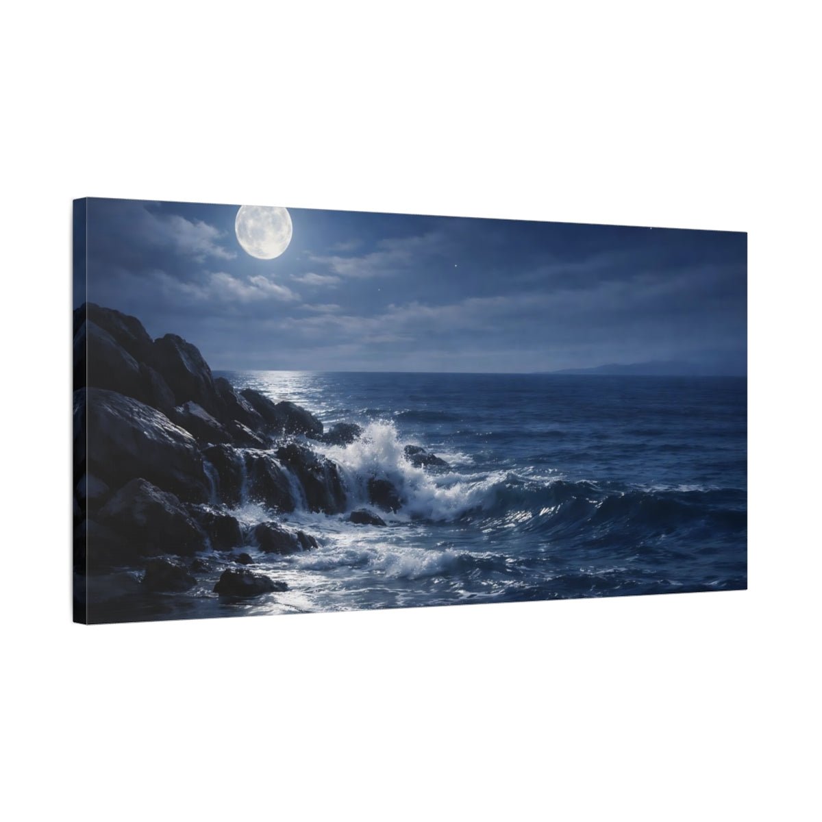 Nature Moonlit Ocean Blue Moon - Canvas Wall Art Print - YesArtYes