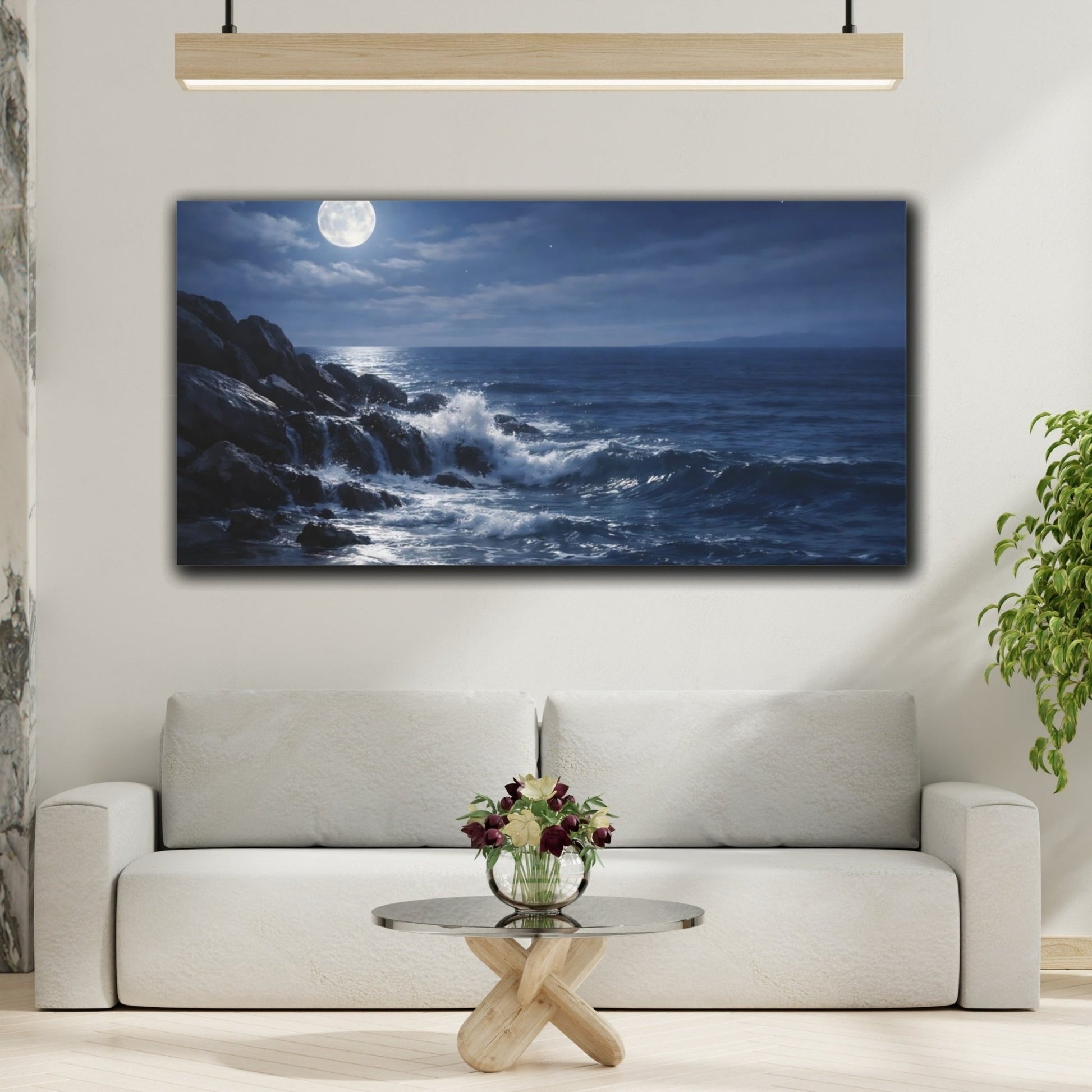 Nature Moonlit Ocean Blue Moon - Canvas Wall Art Print - YesArtYes