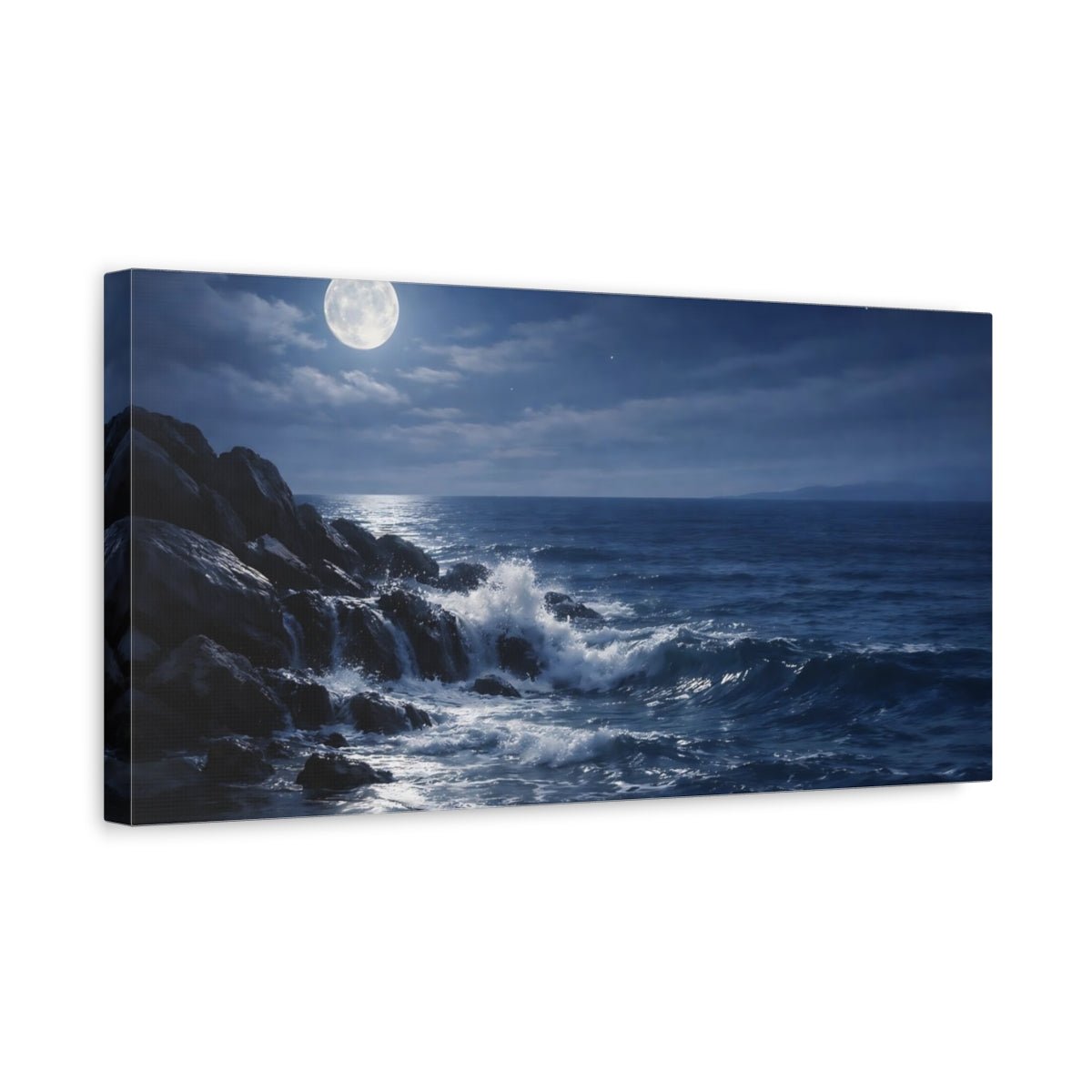 Nature Moonlit Ocean Blue Moon - Canvas Wall Art Print - YesArtYes