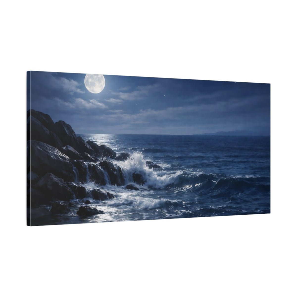 Nature Moonlit Ocean Blue Moon - Canvas Wall Art Print - YesArtYes