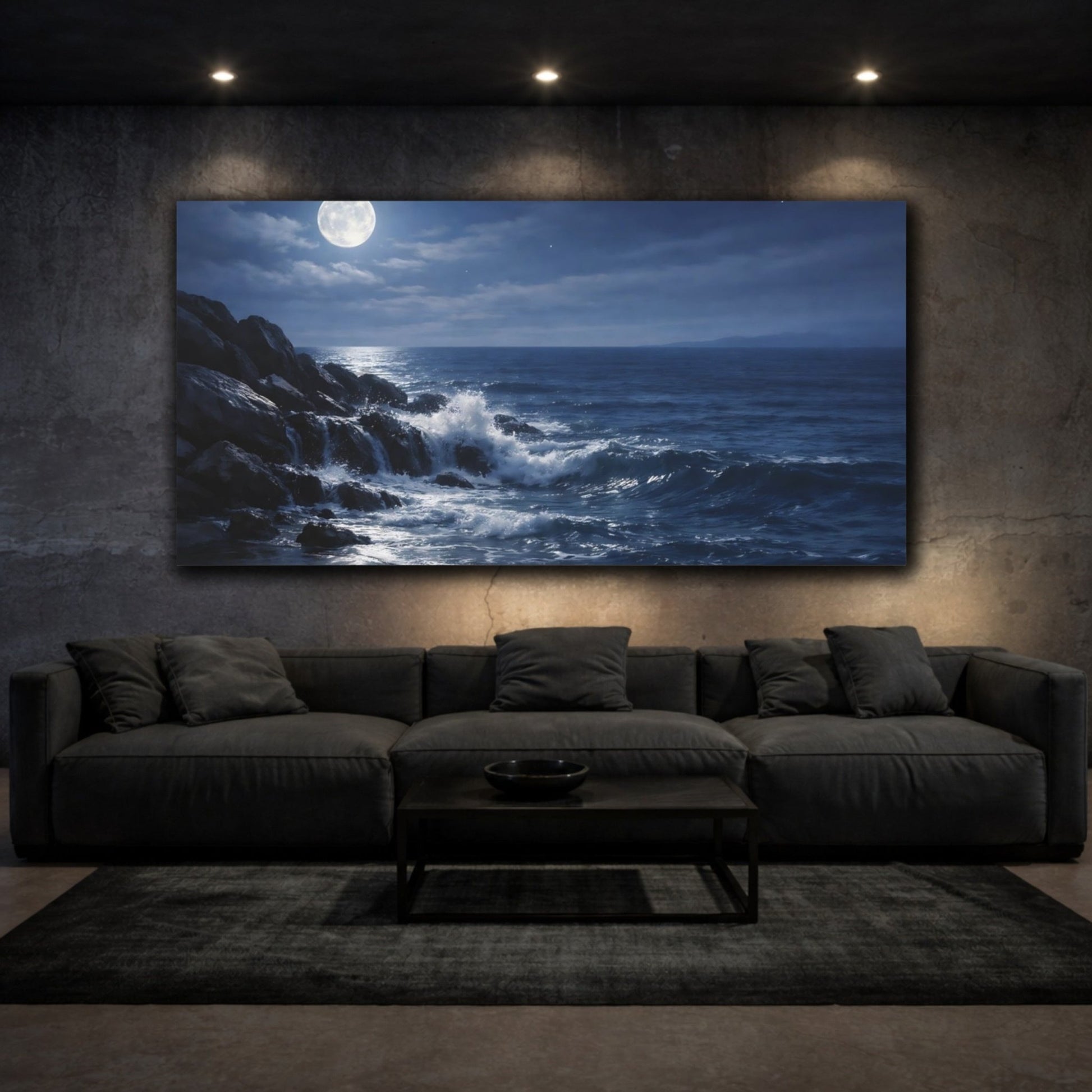 Nature Moonlit Ocean Blue Moon - Canvas Wall Art Print - YesArtYes