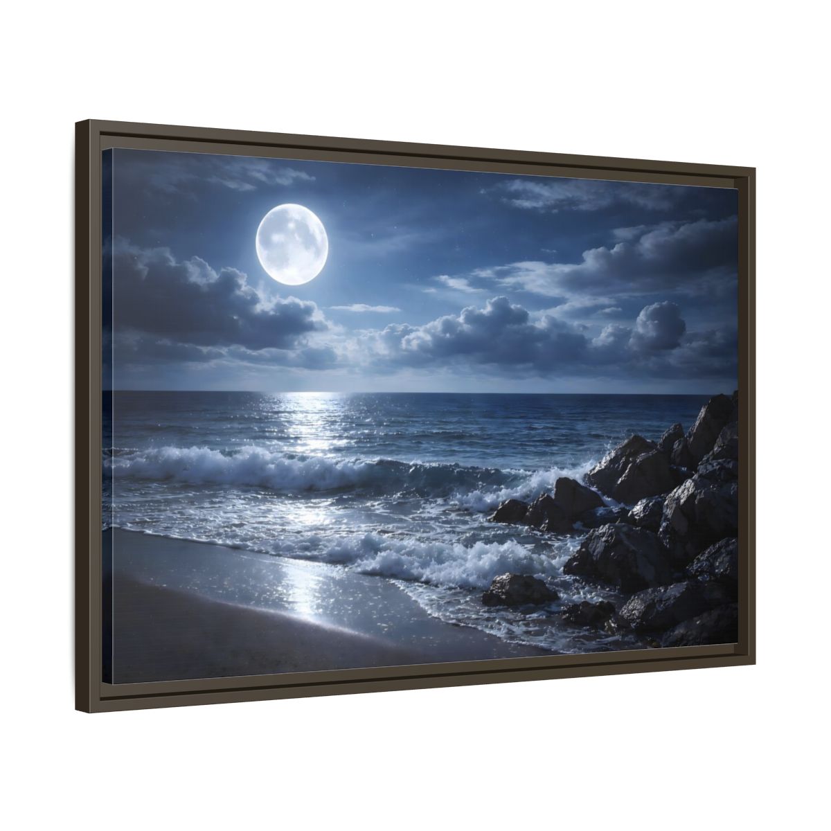 Side Mockup 11. Nature Moonlit Ocean Moonlit Ocean shown as stretched canvas wall art