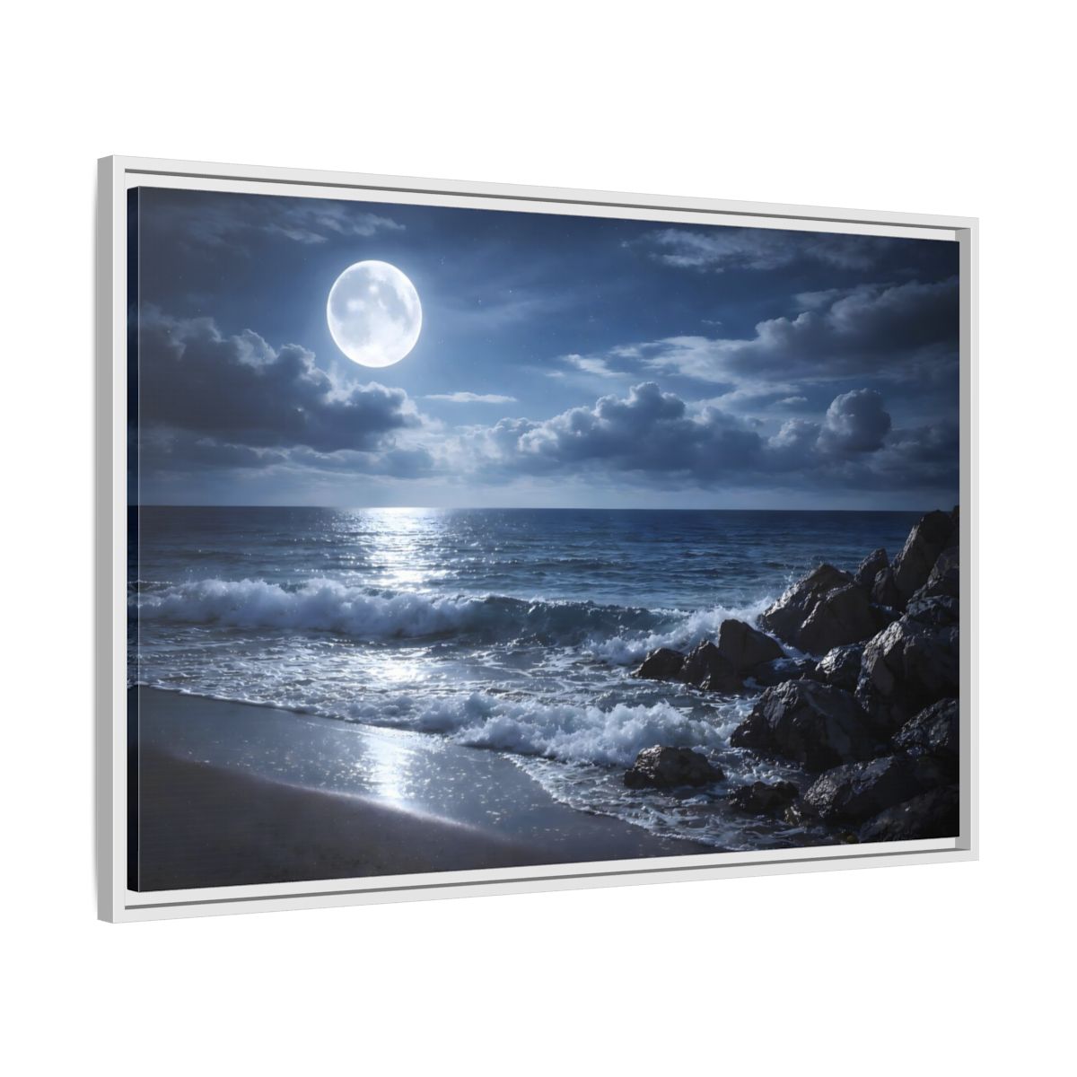 Side Mockup 8. Nature Moonlit Ocean Moonlit Ocean shown as stretched canvas wall art