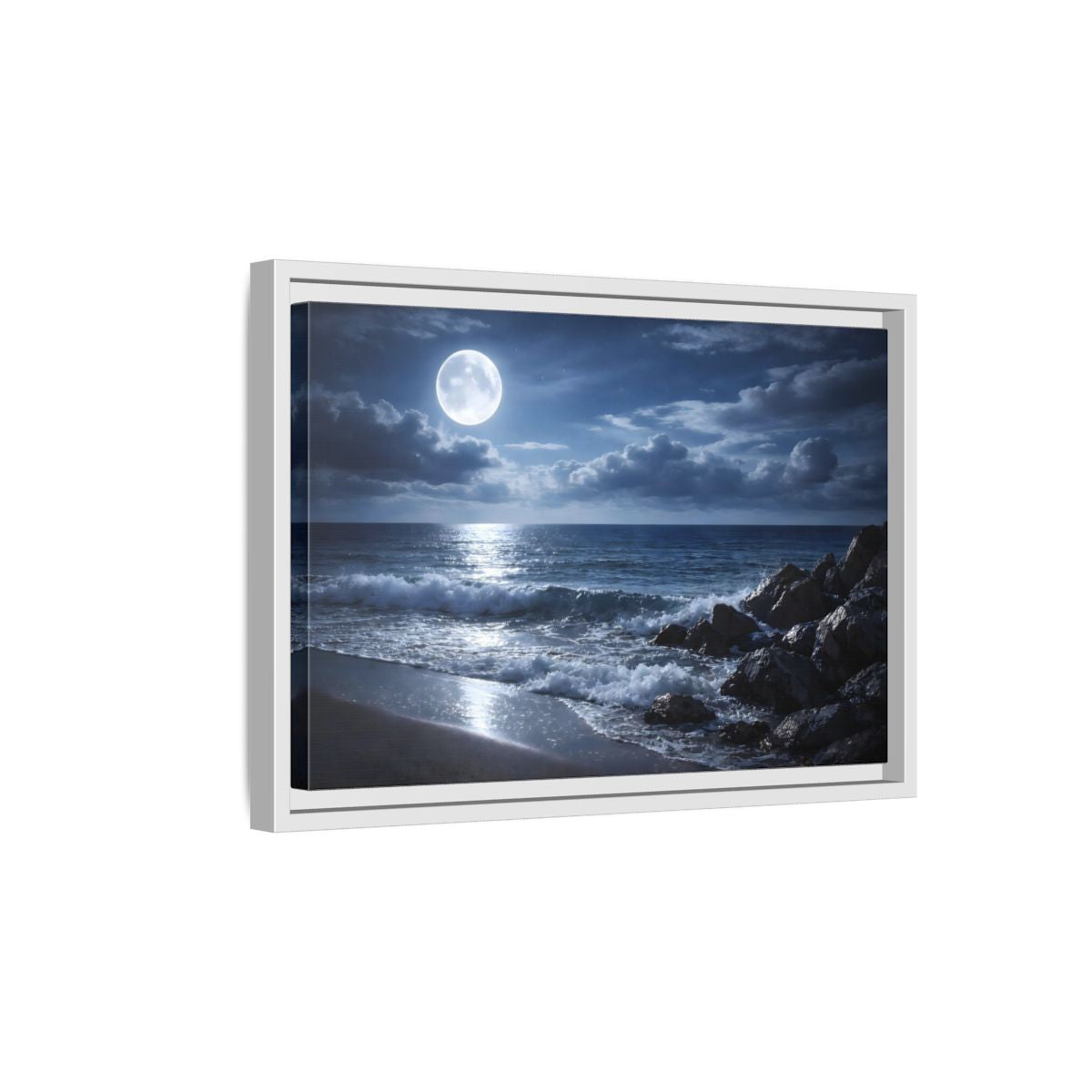 Side Mockup 4. Nature Moonlit Ocean Moonlit Ocean shown as stretched canvas wall art