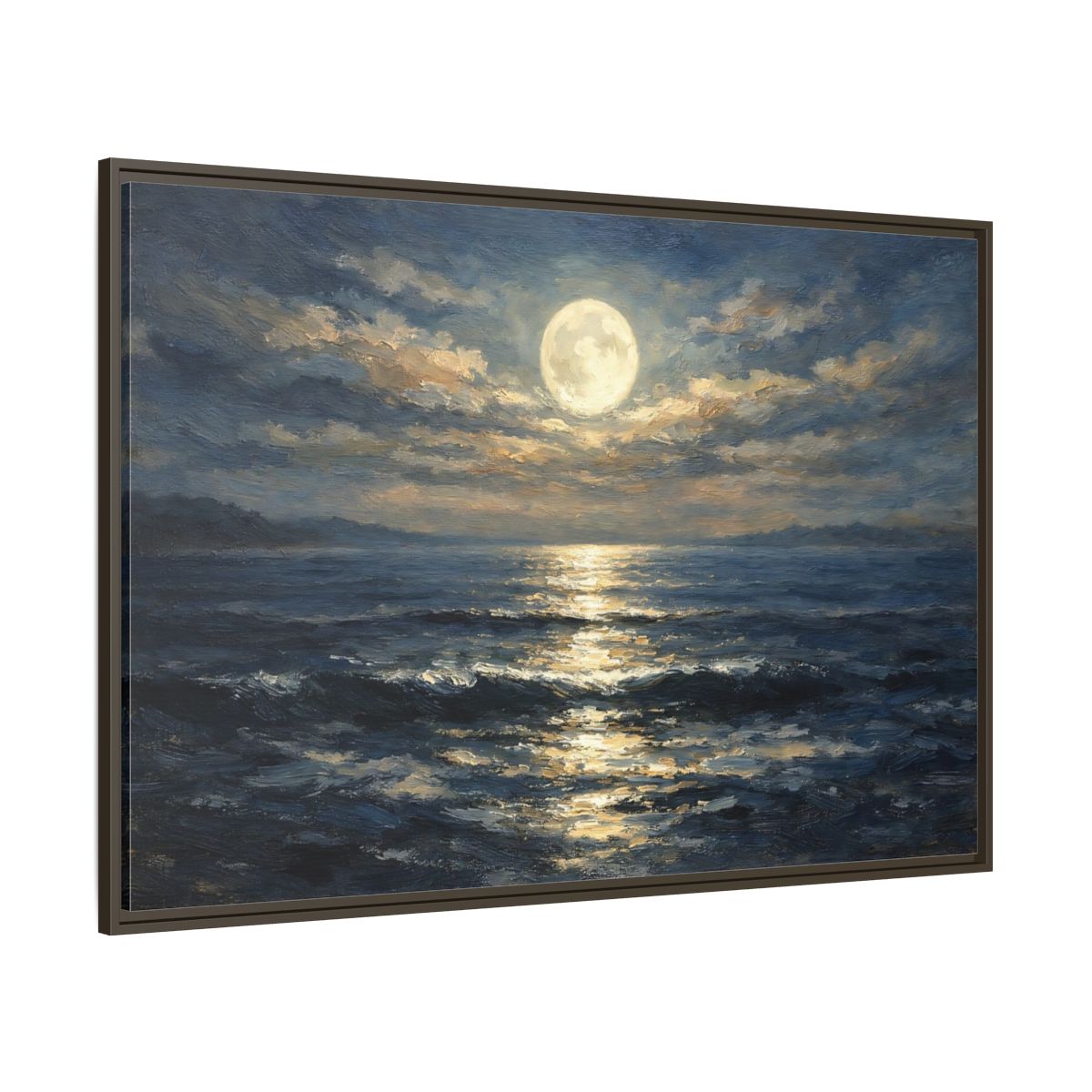 Main Mockup. Nature Moonlit Ocean Moonlit Ocean Blue shown as stretched canvas wall art