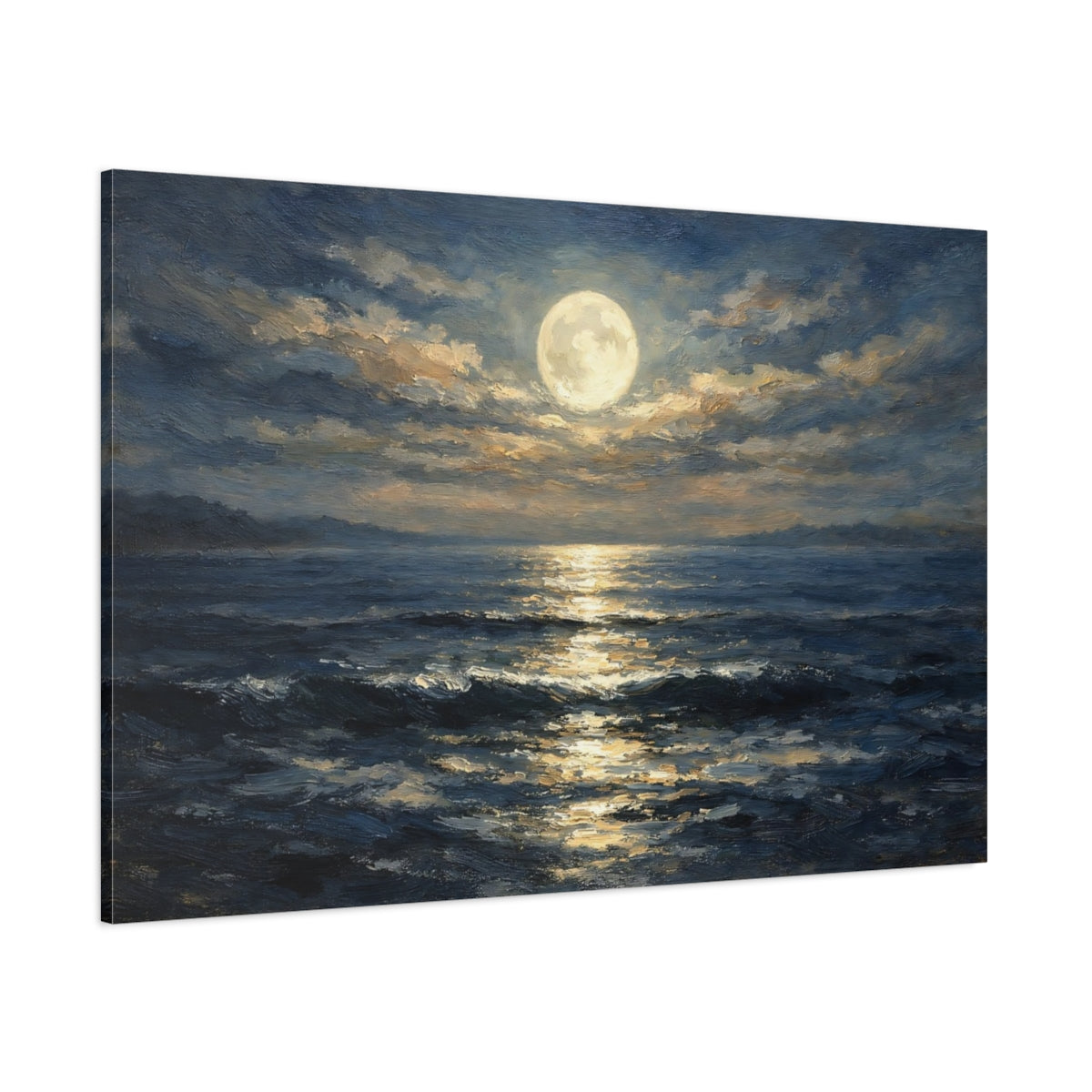 Main Mockup. Nature Moonlit Ocean Moonlit Ocean shown as stretched canvas wall art