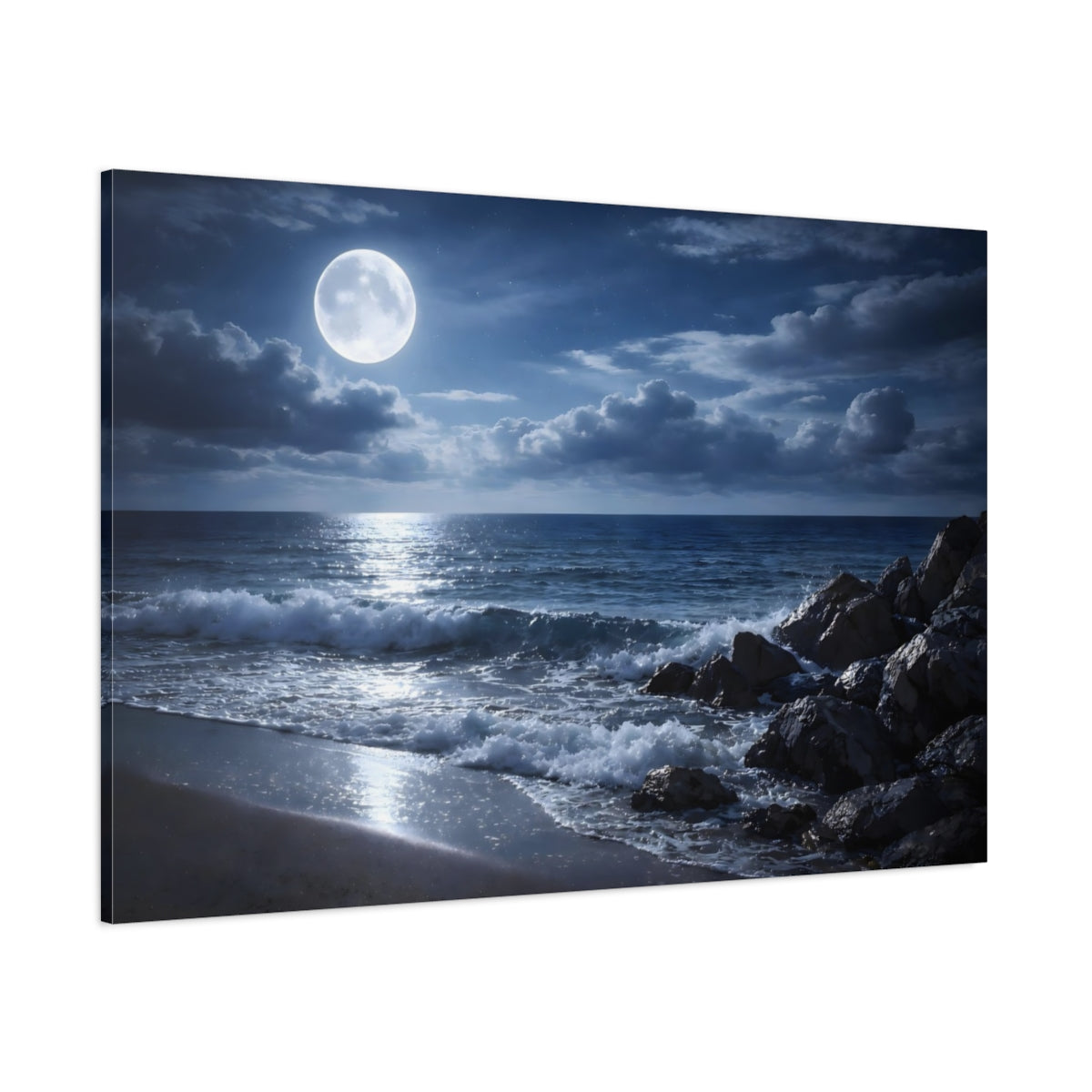 Nature Moonlit Ocean Moonlit Seascape shown as stretched canvas wall art