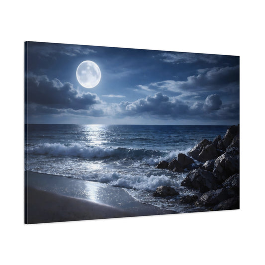 Nature Moonlit Ocean Moonlit Seascape shown as stretched canvas wall art