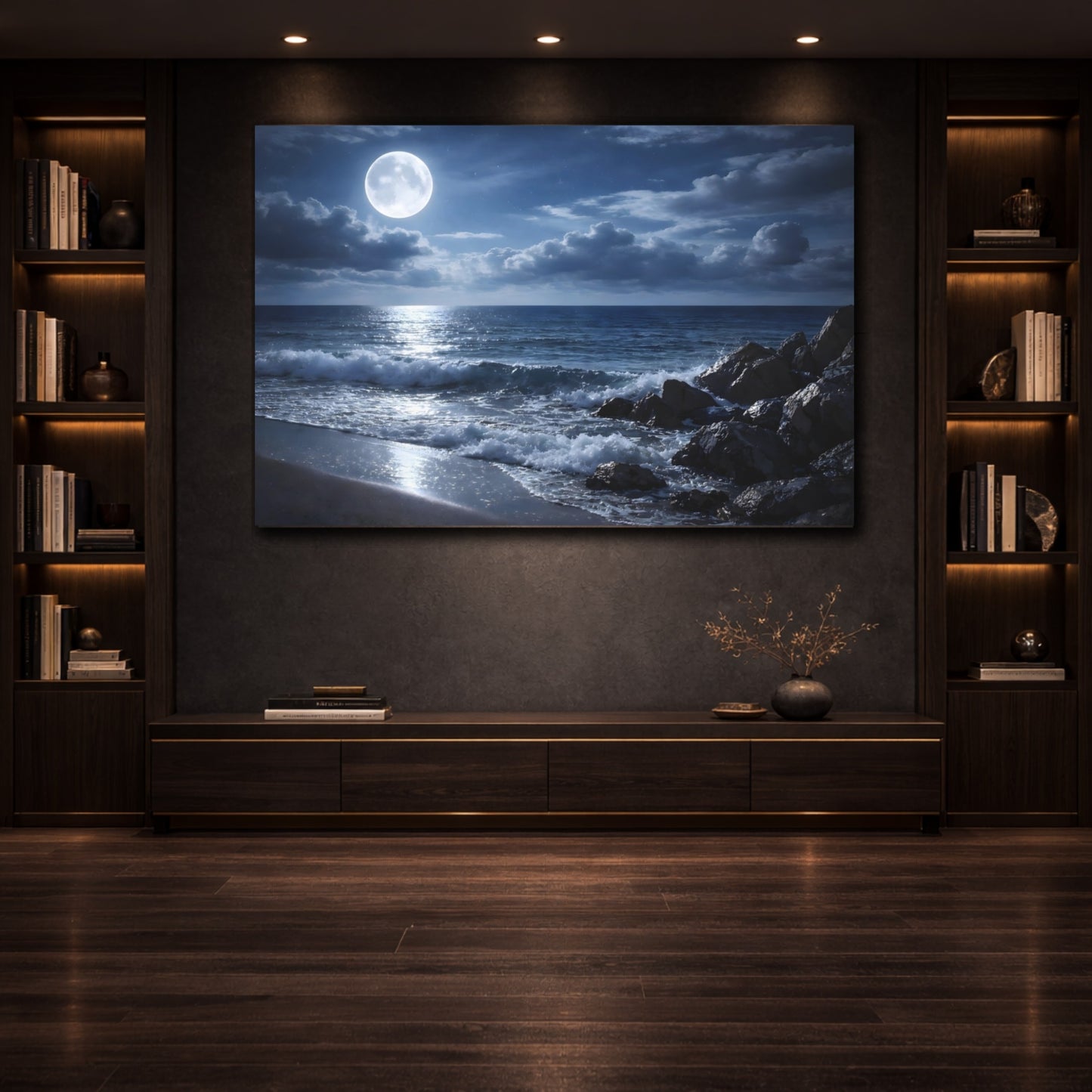 Nature Moonlit Ocean Moonlit Seascape shown as front canvas room wall art