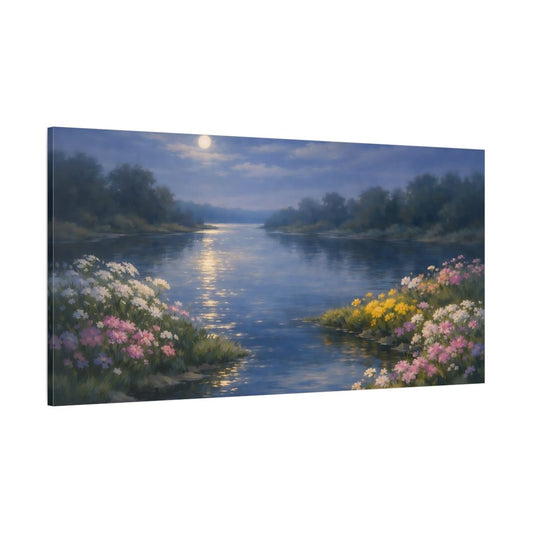 Nature Moonlit River Blue - Canvas Wall Art Print - YesArtYes