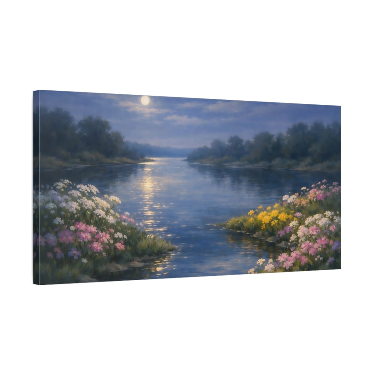 Nature Moonlit River Blue - Canvas Wall Art Print - YesArtYes