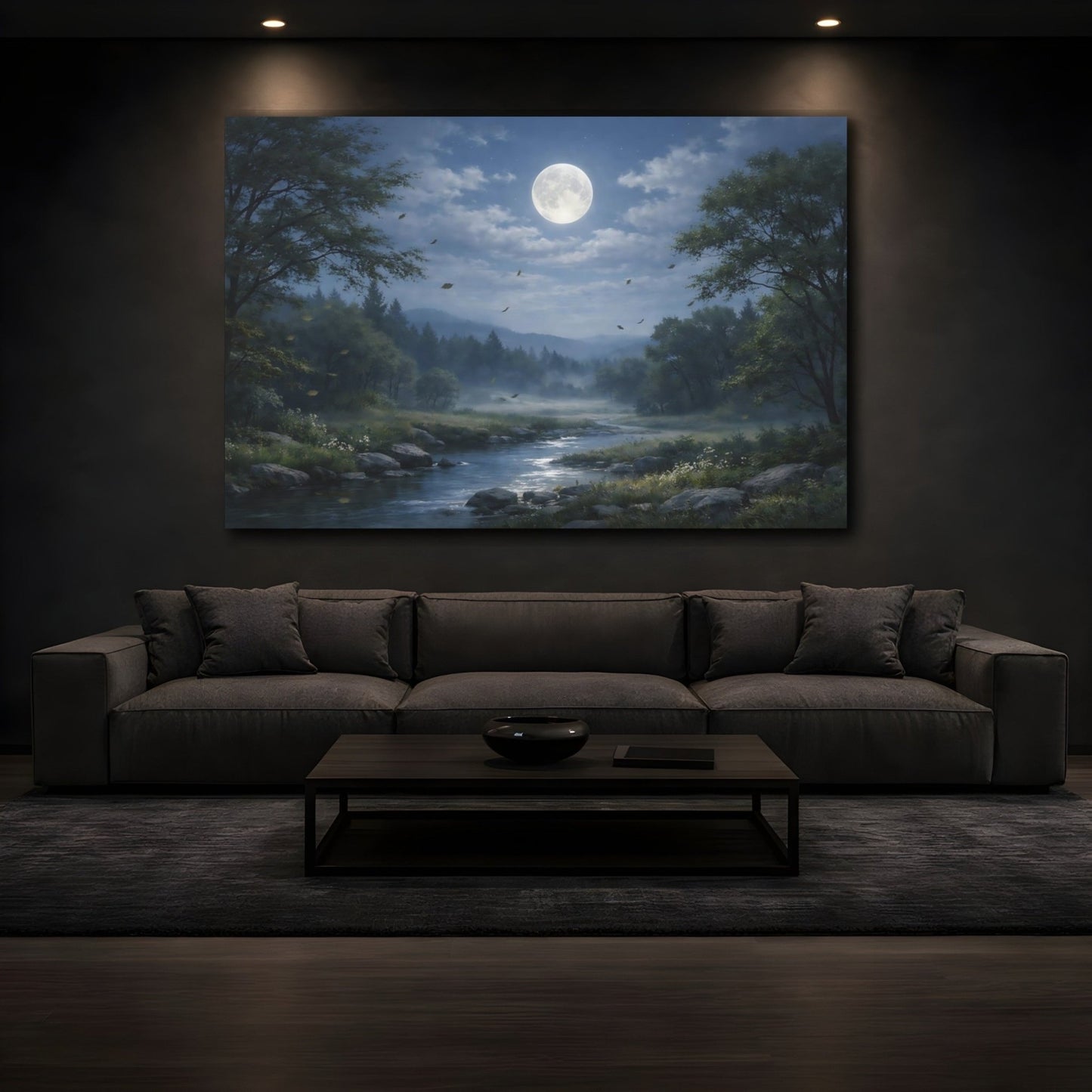 Nature Moonlit River Landscape - Canvas Wall Art Print - YesArtYes