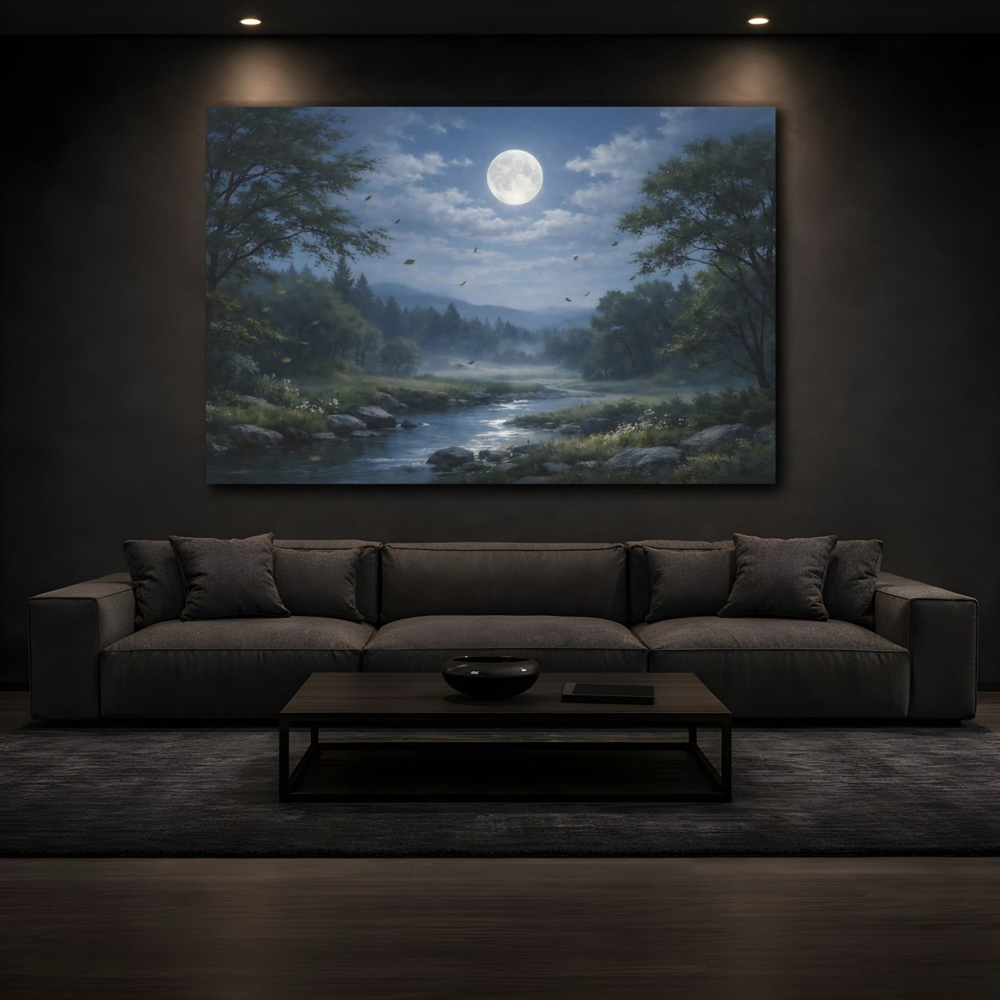 Nature Moonlit River Landscape - Canvas Wall Art Print - YesArtYes