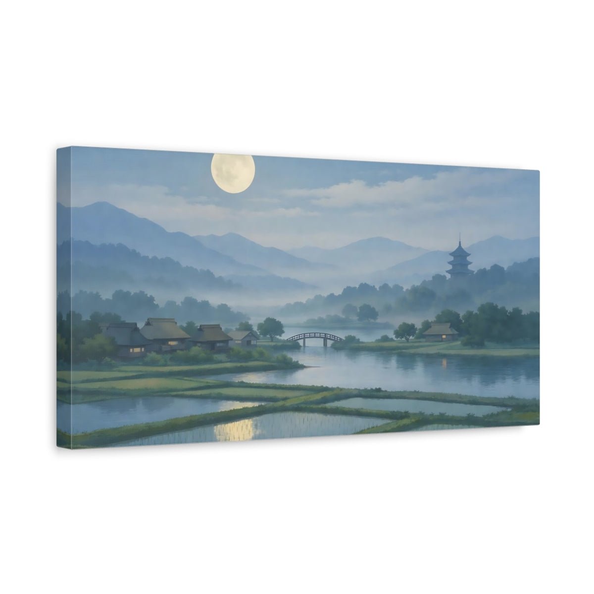 Nature Moonlit Village Landscape - Canvas Wall Art Print - YesArtYes