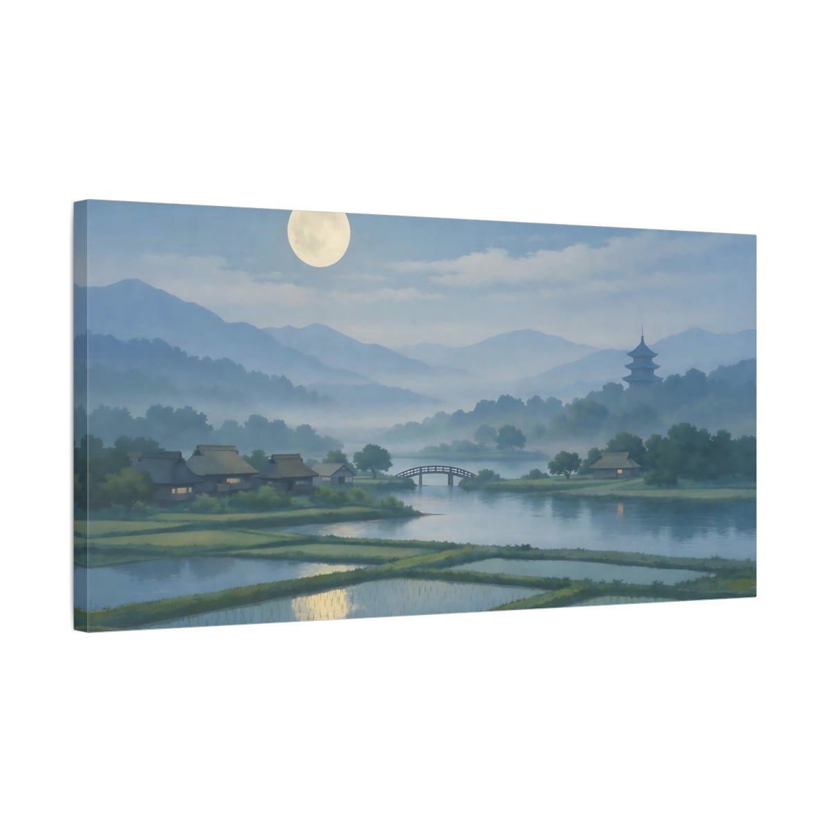 Nature Moonlit Village Landscape - Canvas Wall Art Print - YesArtYes