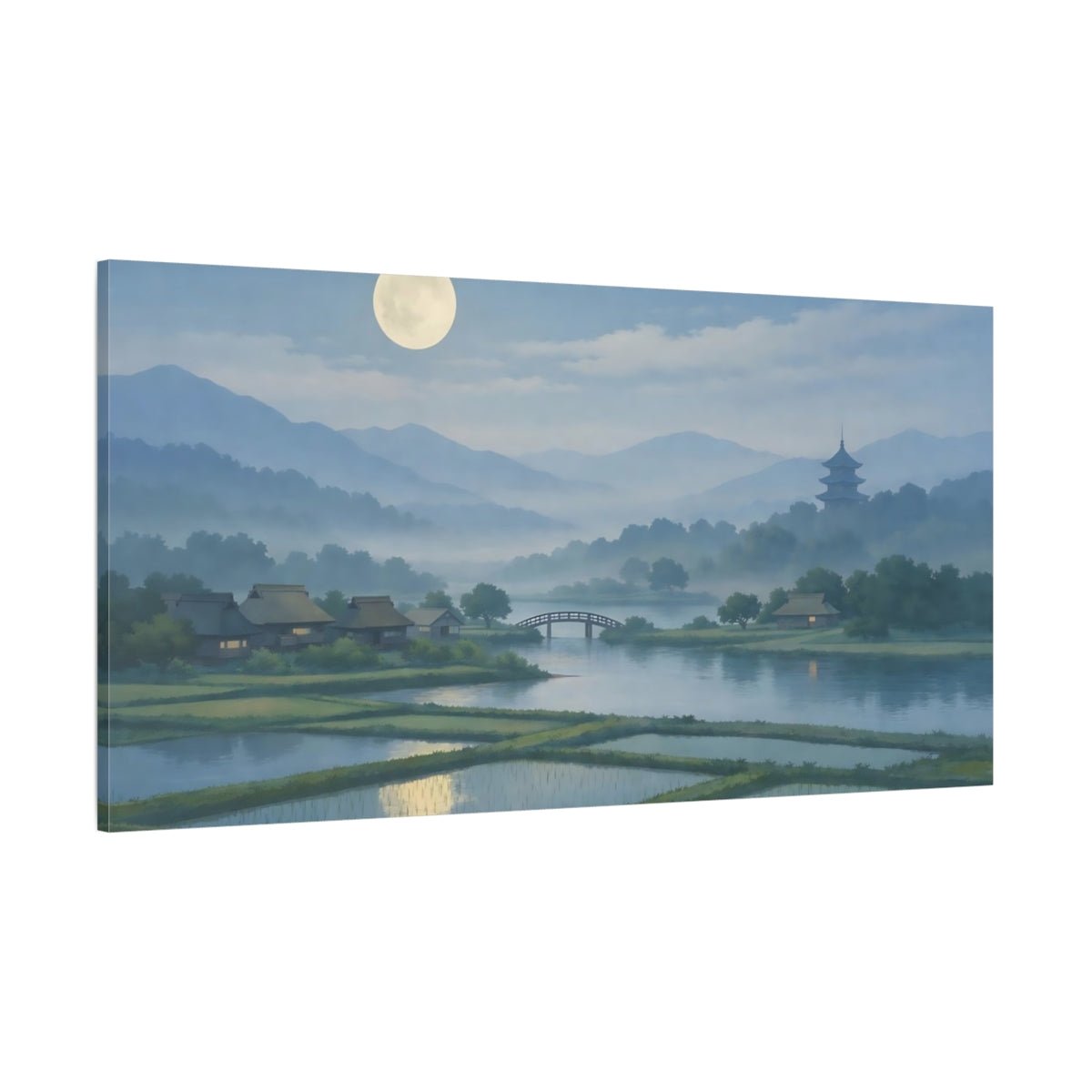 Nature Moonlit Village Landscape - Canvas Wall Art Print - YesArtYes
