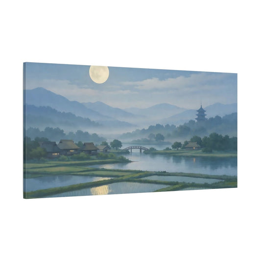 Nature Moonlit Village Landscape - Canvas Wall Art Print - YesArtYes