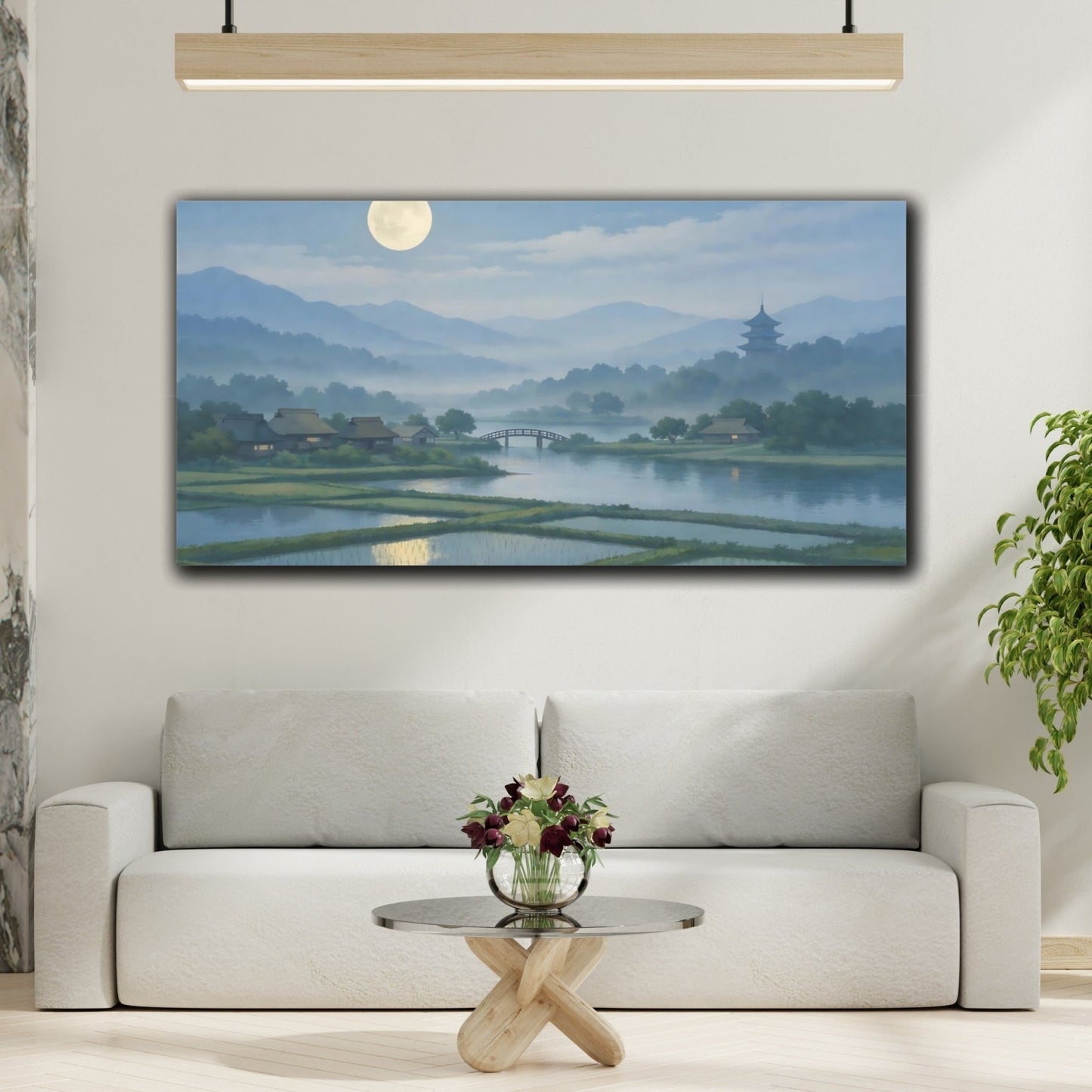 Nature Moonlit Village Landscape - Canvas Wall Art Print - YesArtYes