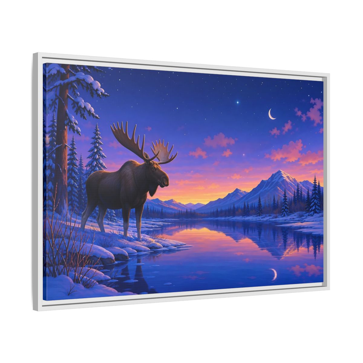 Side Mockup 9. Nature Moose Purple Winter Landscape shown as stretched canvas wall art