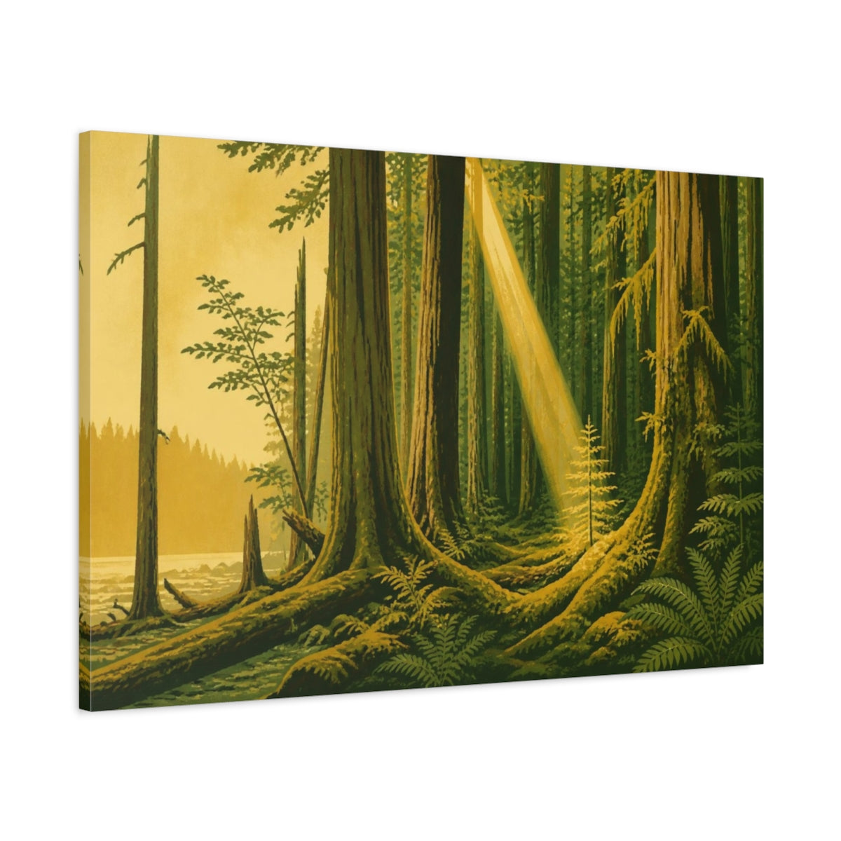 Main Mockup. Nature Mossy Forest Glade shown as canvas print